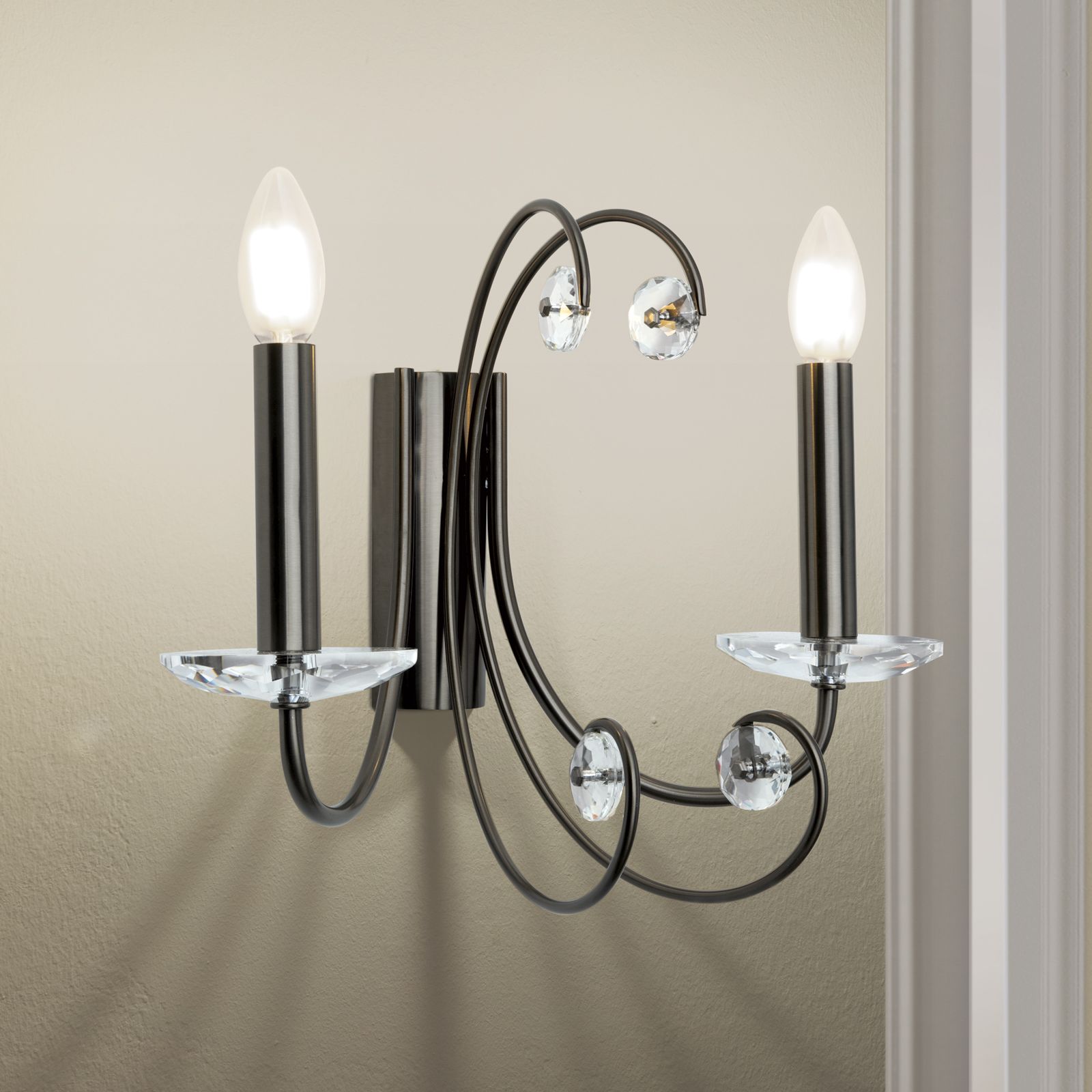 Crystal wall light ARIANE, 2-light, dark nickel