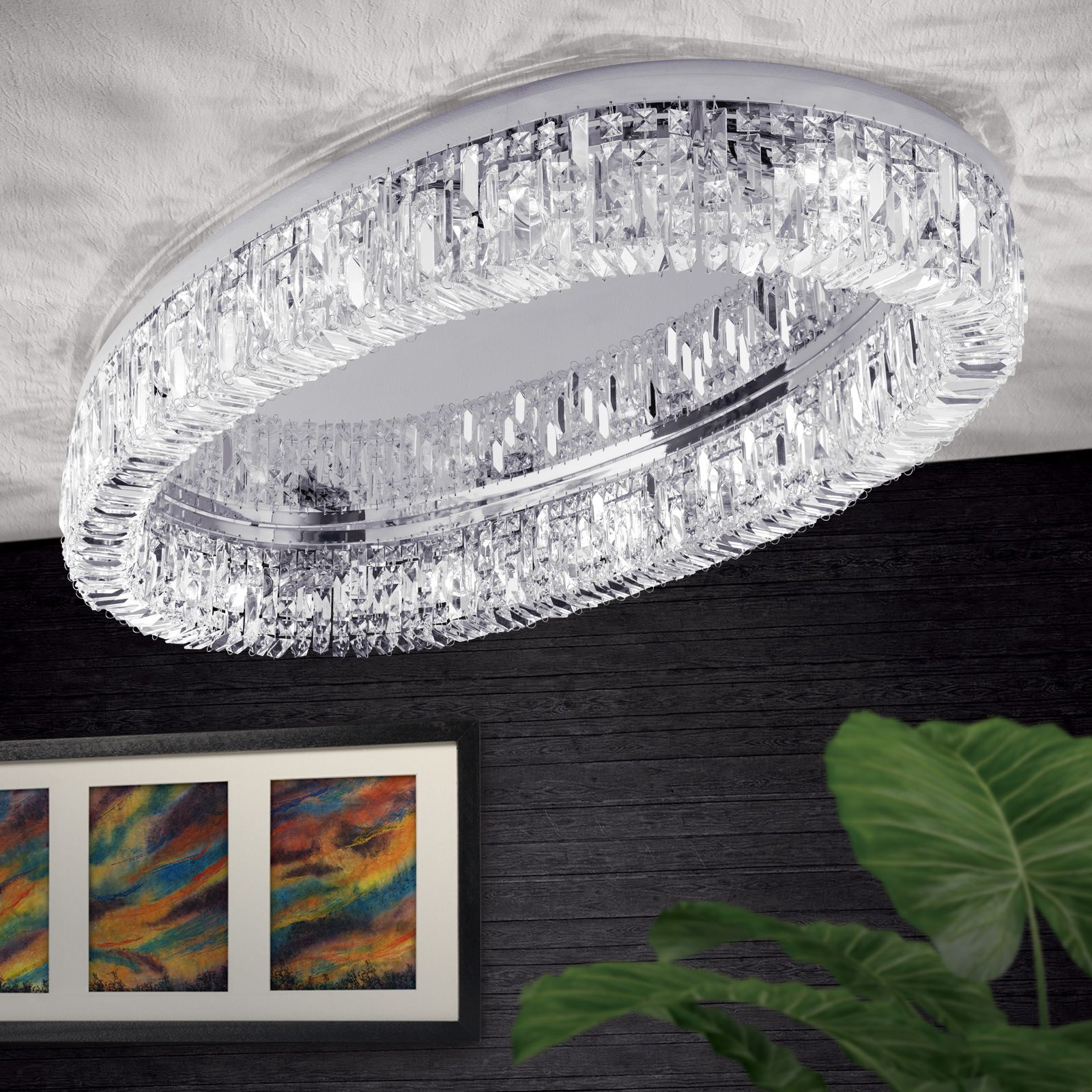 Ring ceiling light, 115x63cm, chrome plated