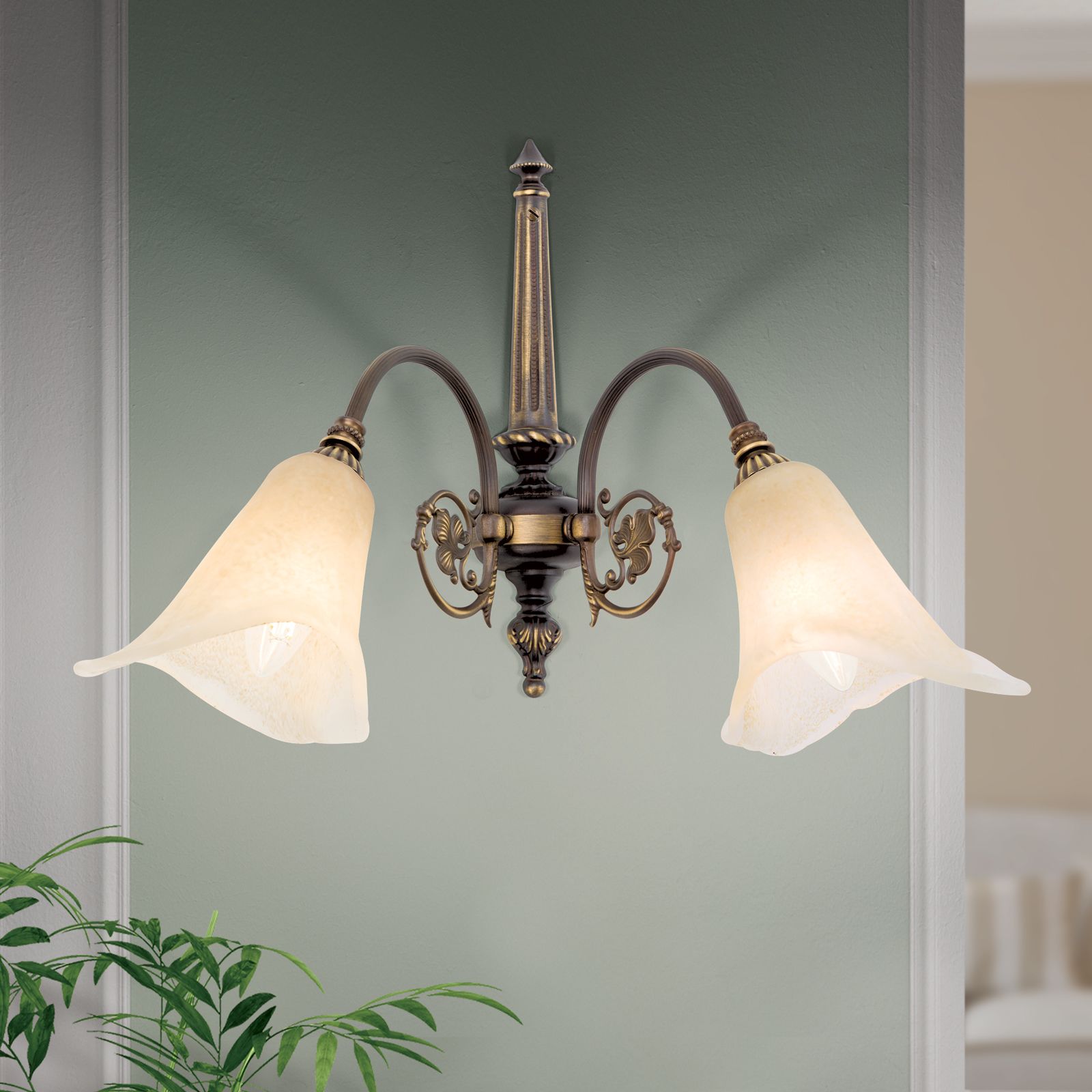 Wall light TOSCA, 2-flames, old patina