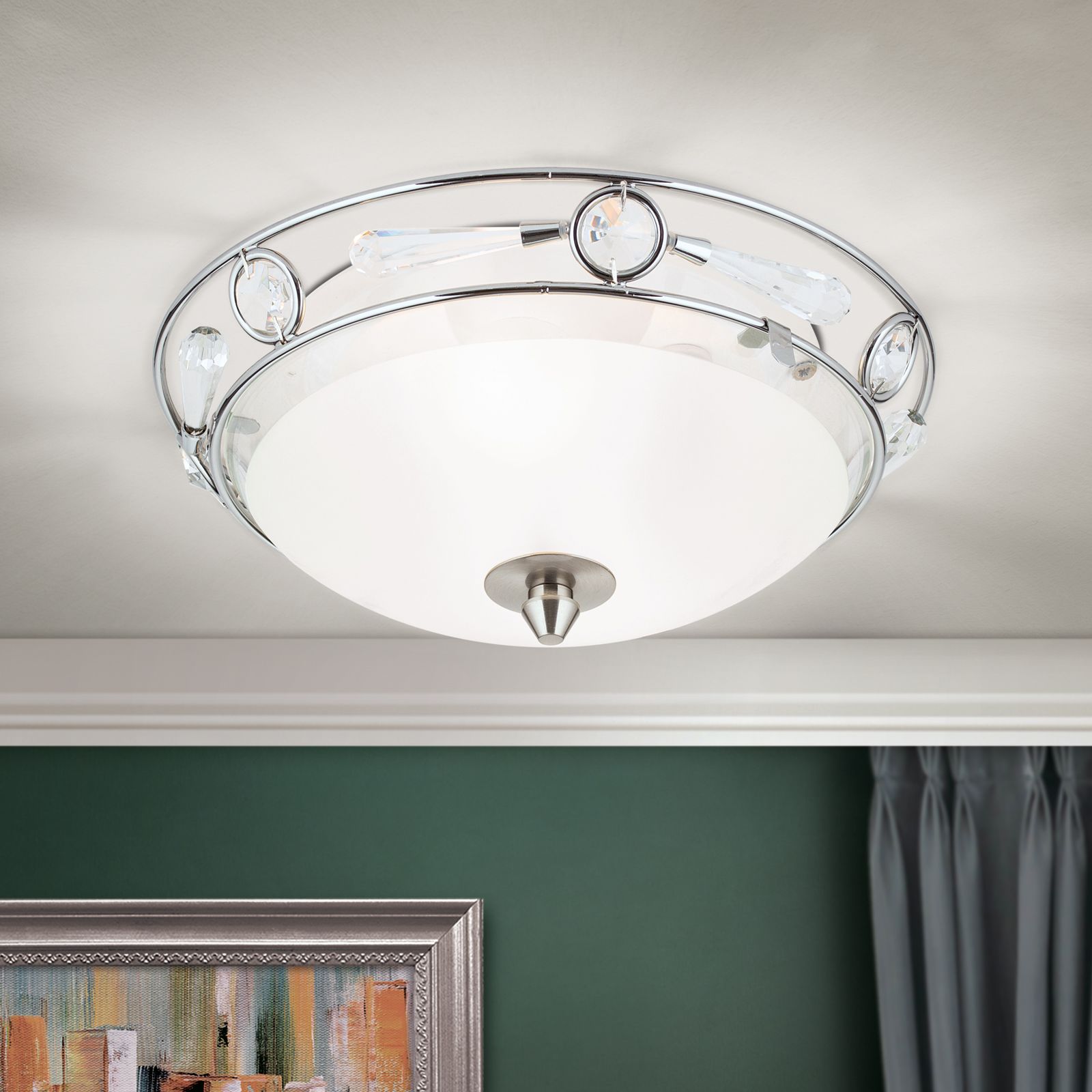 Ceiling light OPALDESIGN, satin, with transparent matt glass, 25cm