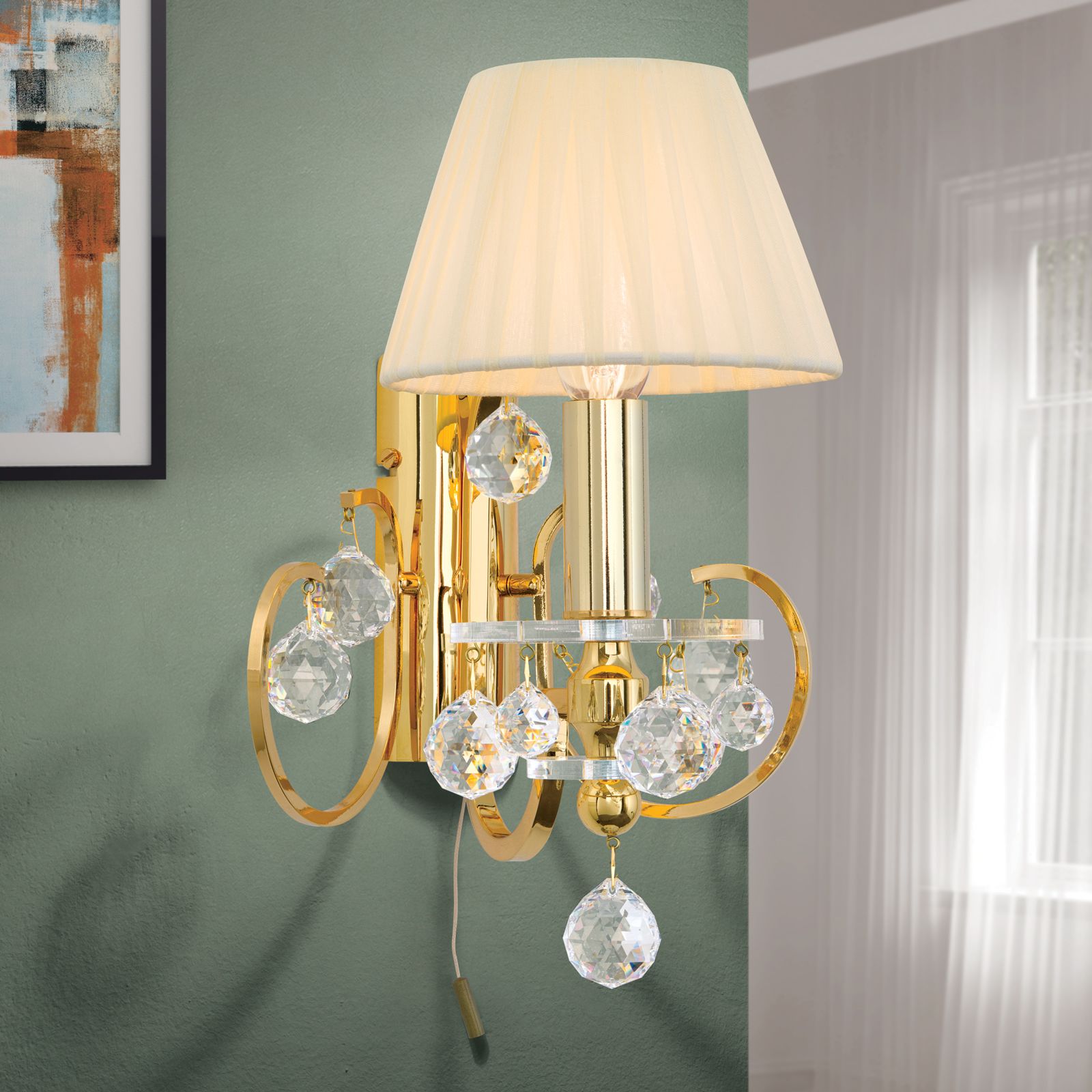 Wall light KRISTALLDESIGN, 1-lamp, gold with champagne-coloured shade