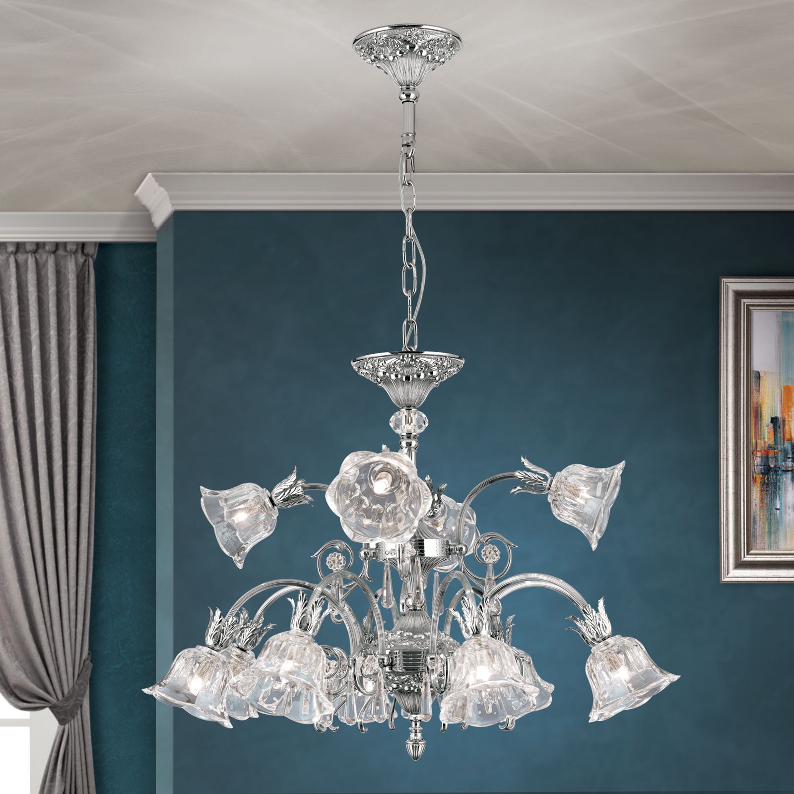 Luster LA BOHEME, 12-flammig, Altsilber