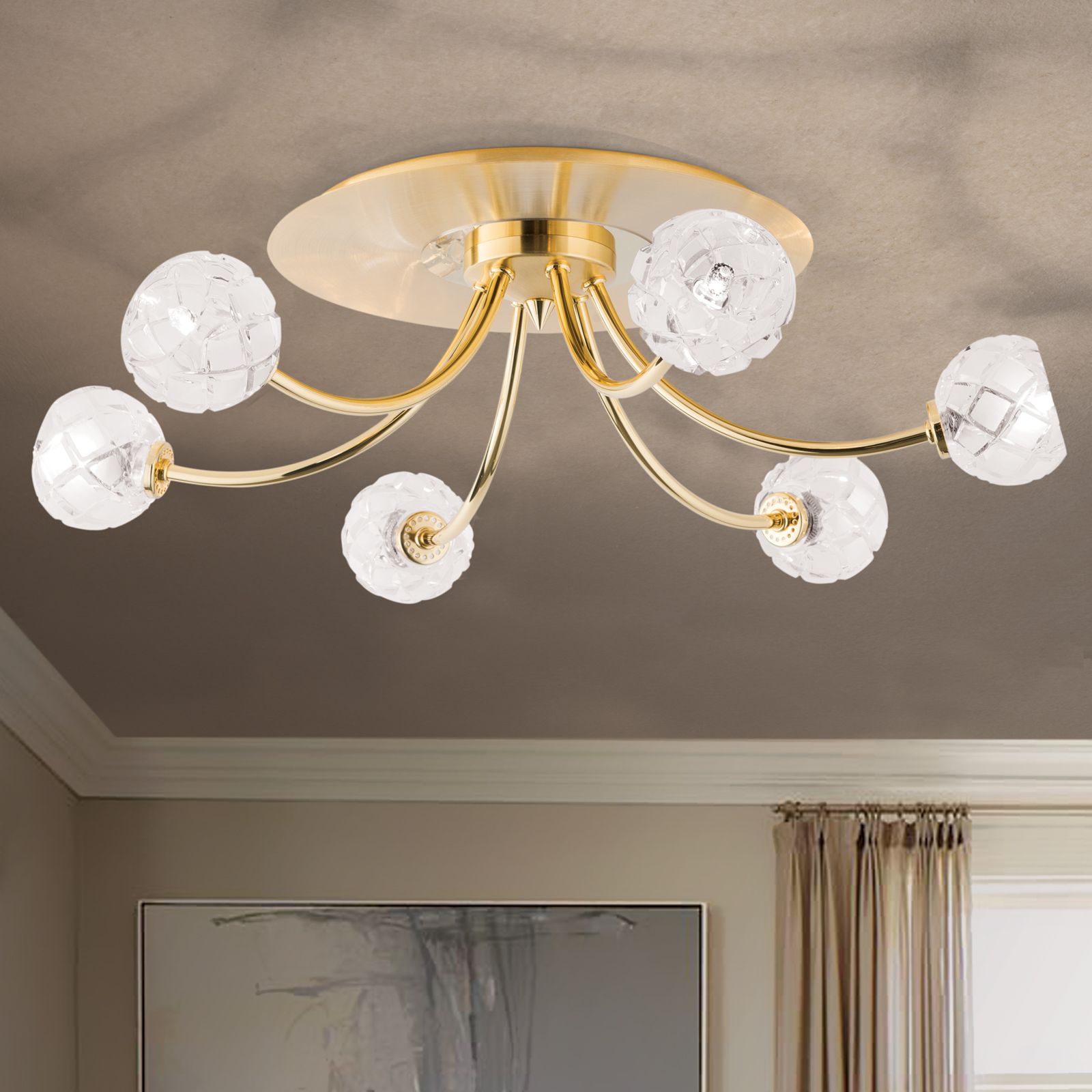 Maderno ceiling light, 6 lamps, satin gold finish
