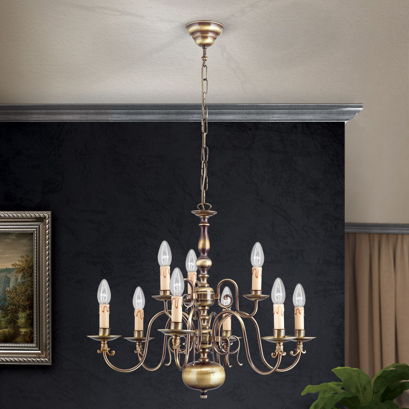 Chandelier FLÄMISCH, 9-lamps, patina
