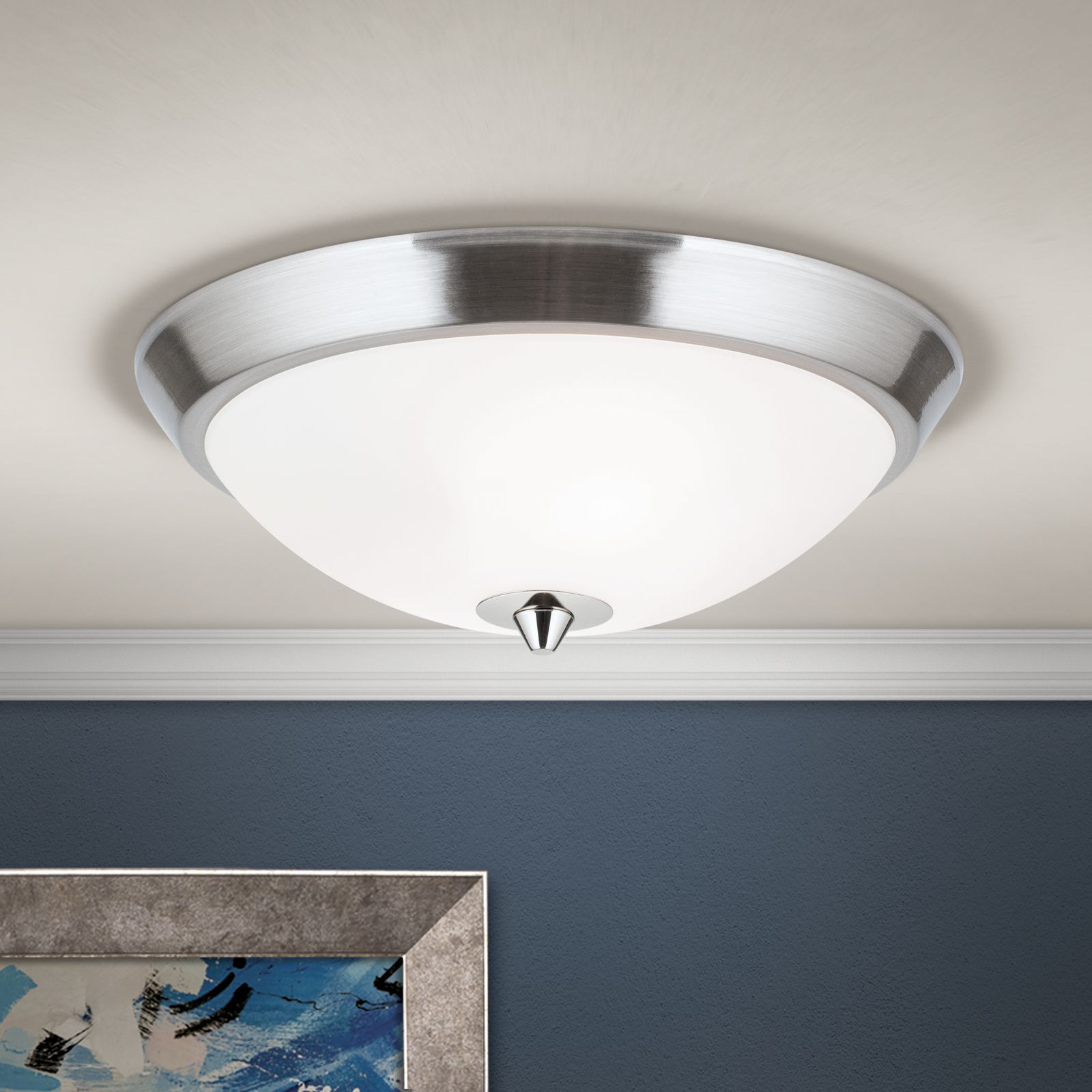 Ceiling light OPALDESIGN, satin, with opal matt glass, 24cm