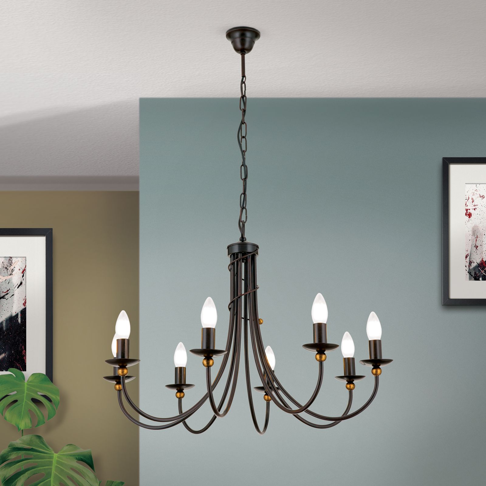 Luster GIOVANNI, 8-flammig, antik-braun, gold