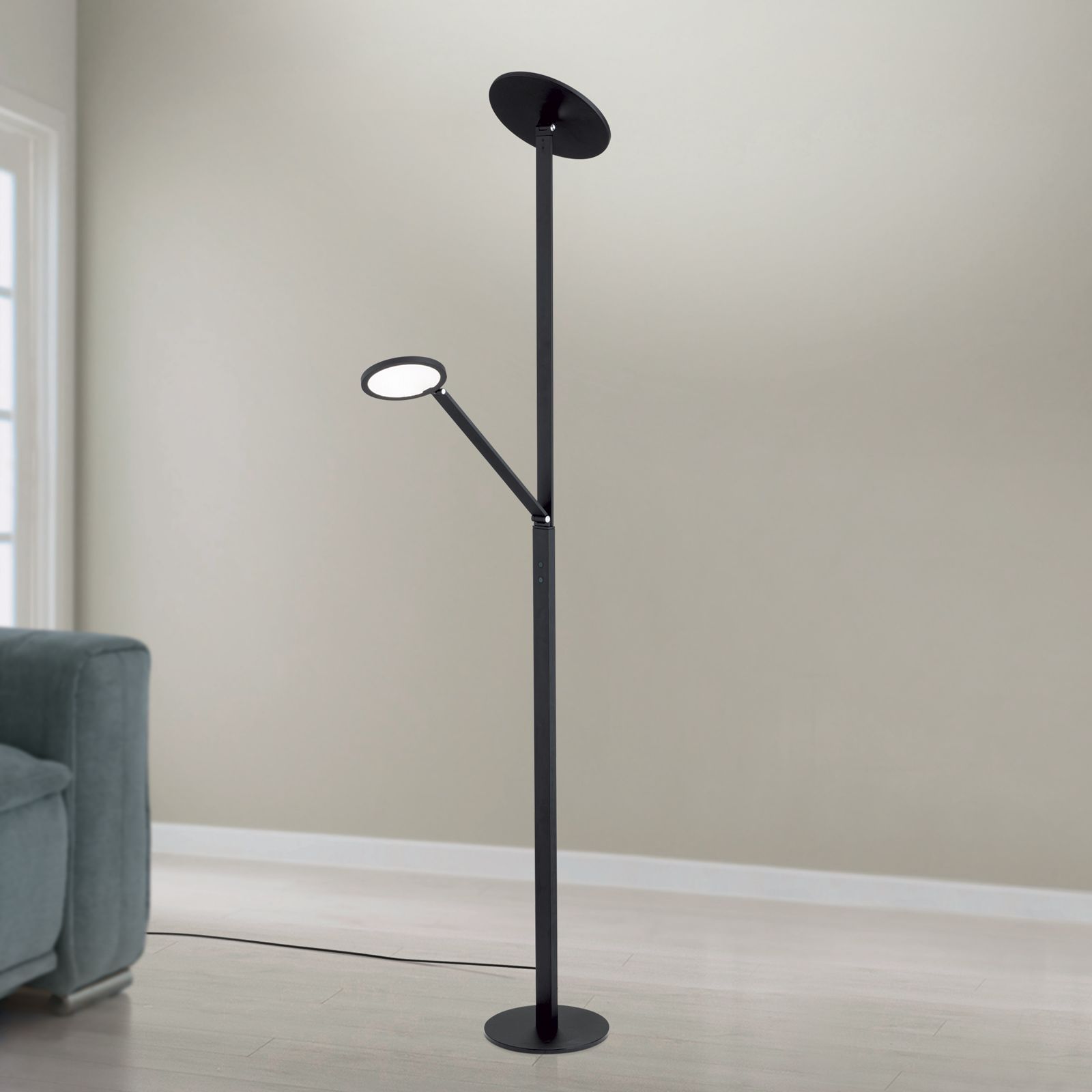 LED Floor lamp FATI, with reading light, black