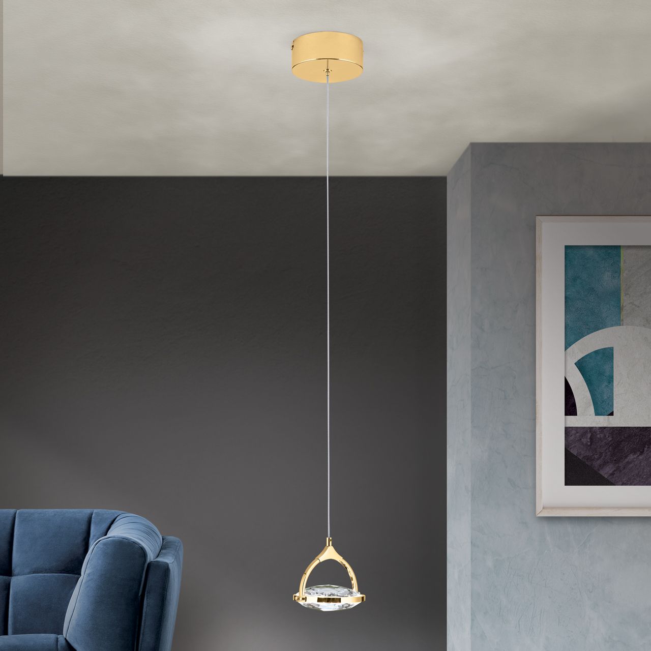 LED pendant lamp MOON, 1-lamp, gold