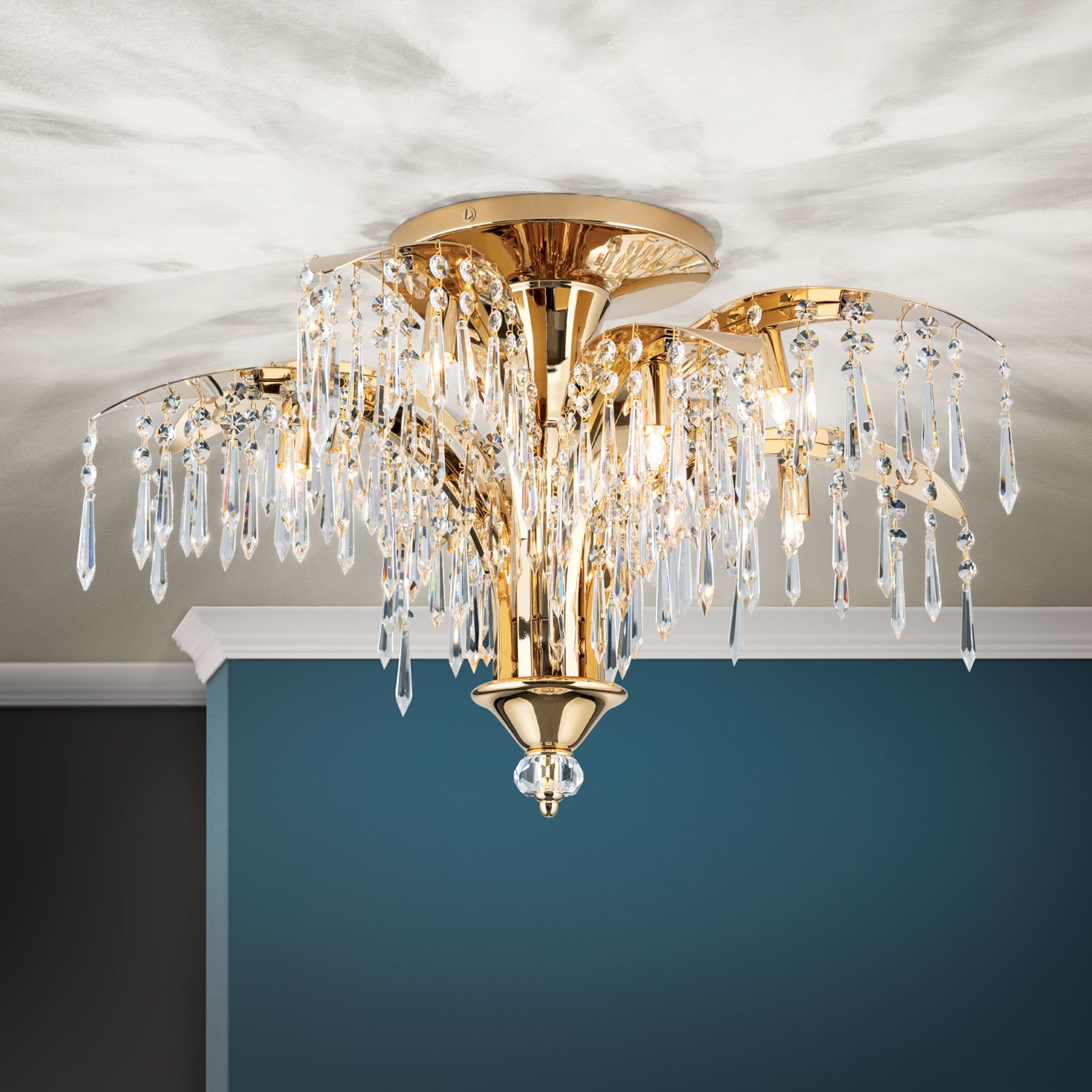 Ceiling lamp PALME with 8 lamps, 24K gold plated, Ø 65cm