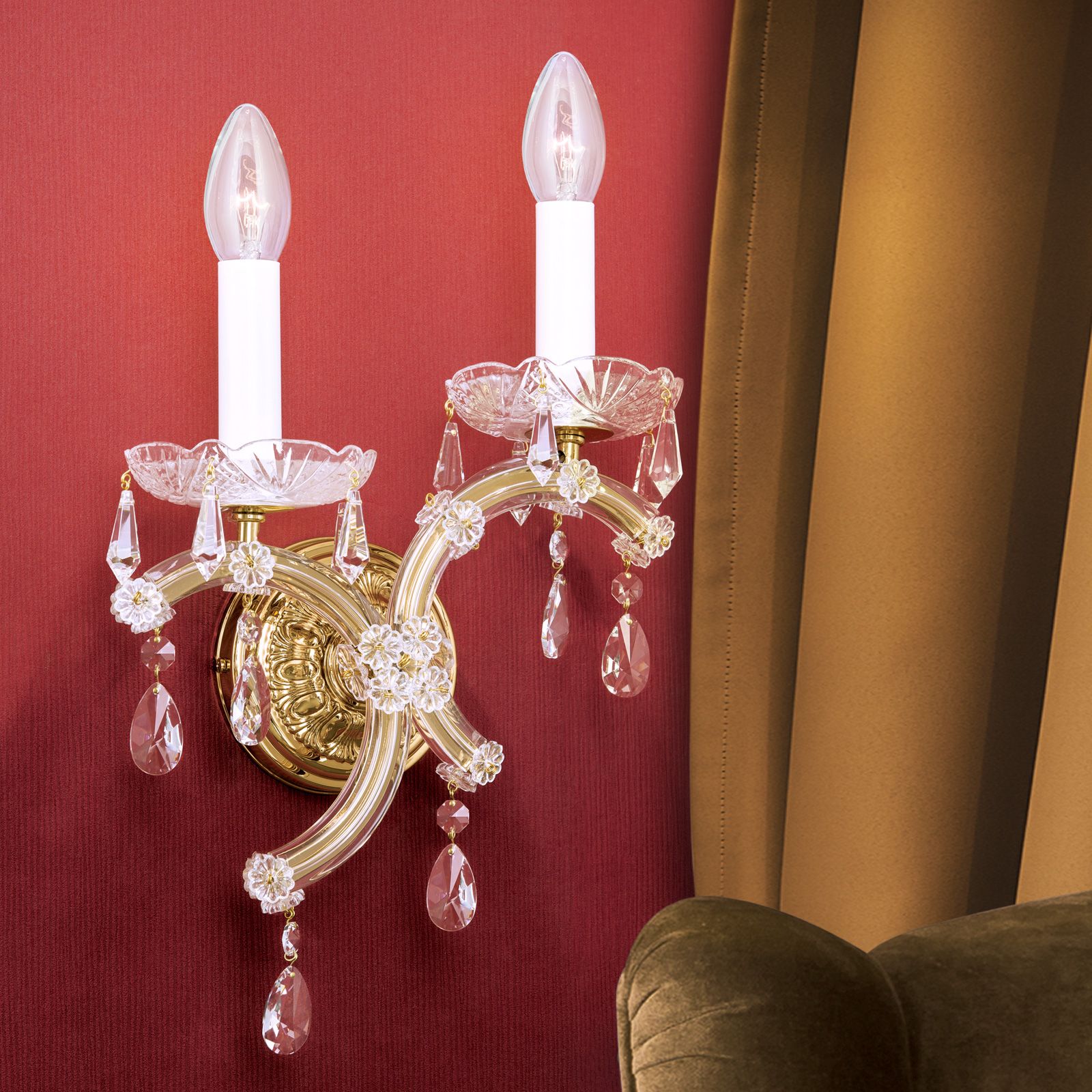 Wall light MARIA THERESIA, 2-flames, gold, left