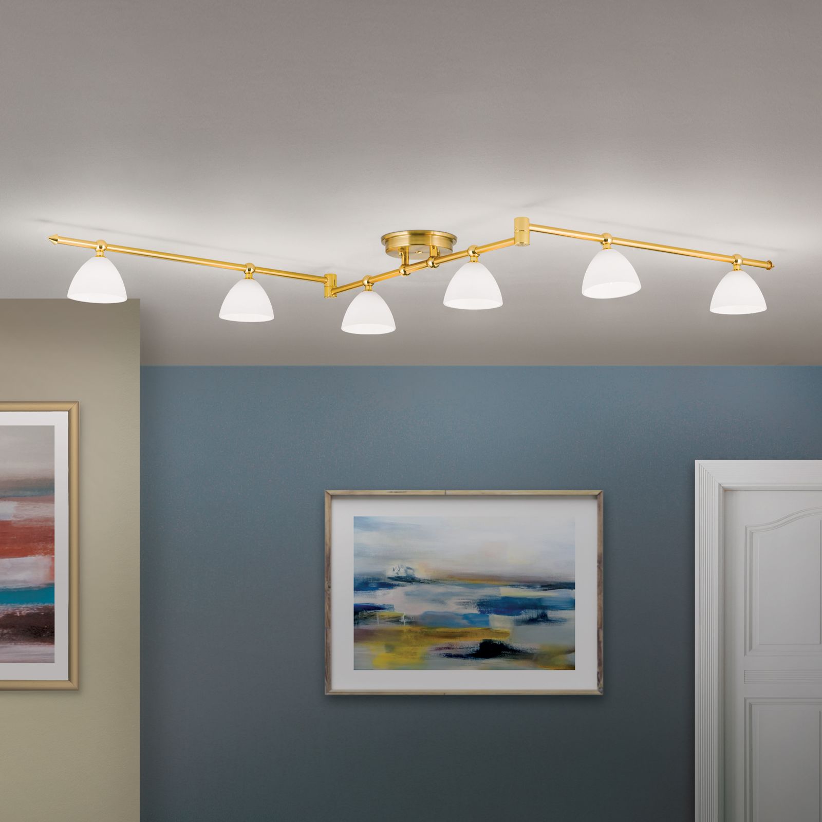 Strahler OPALDESIGN, 6-flammig, Gold-matt, mit Opalgläsern