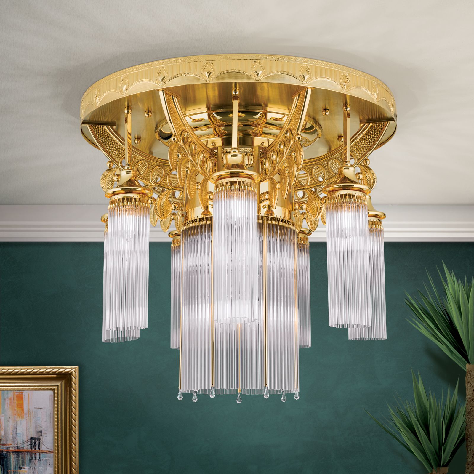 Deckenluster ADELE, 8-flammig, Gold, mit Stäbchen