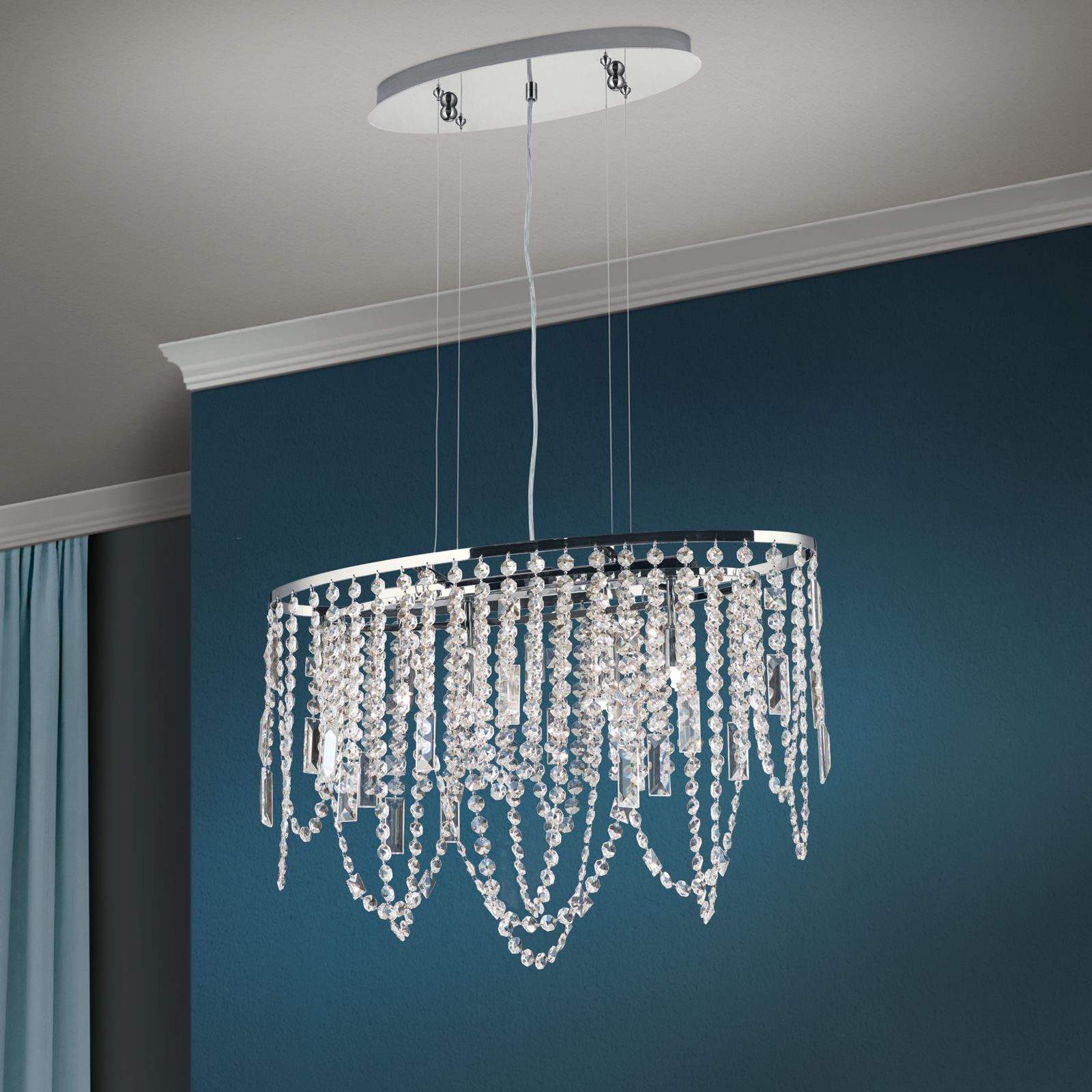 Ceiling chandelier KRISTALLDESIGN in oval shape, 60x25cm, chrome plated