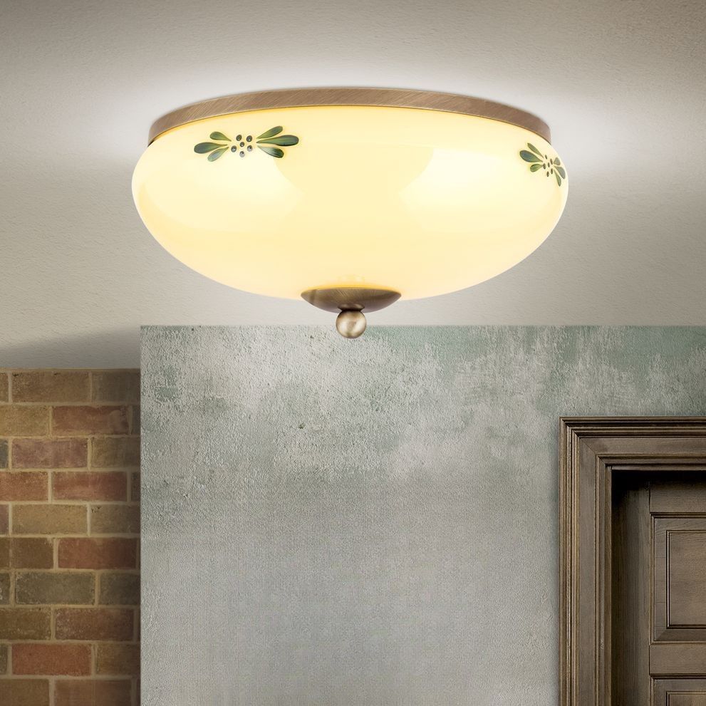 Ceiling light LANDHAUS, patina, with green decoration, with knob, Ø 28cm