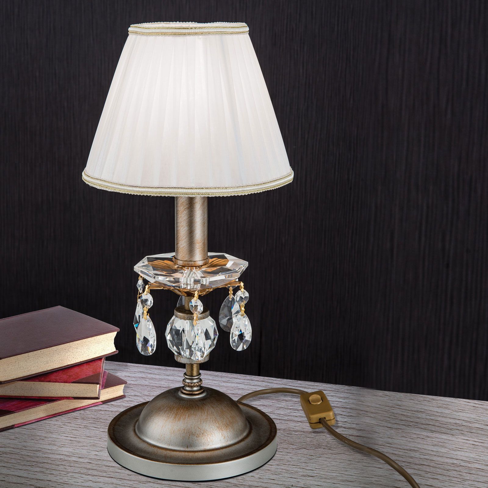 Table lamp MIRAMARE, silver gold, 1-flame, with white organza shade