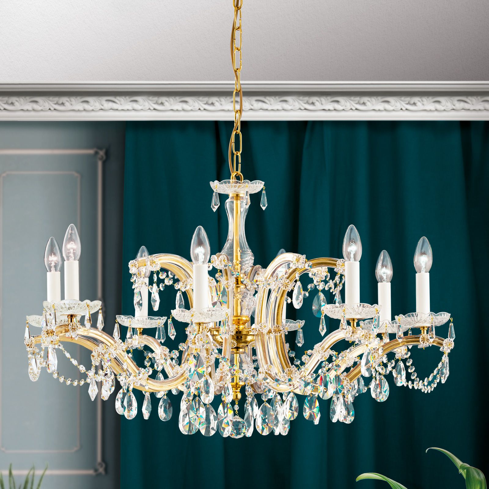 Crystal chandelier MARIA THERESIA, 8-flames, gold