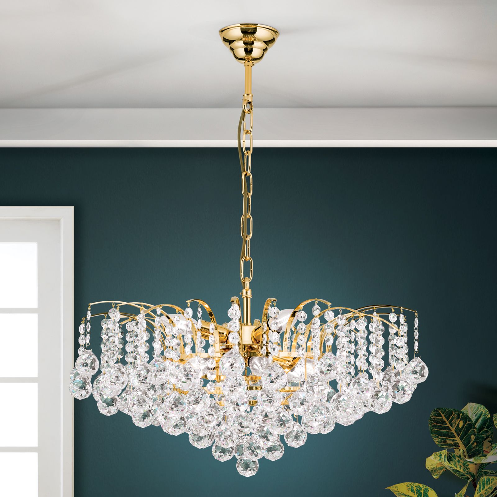 Luster KRISTALL KLASSISCH, 9-flammig, Gold, mit klarem Kristallbehang