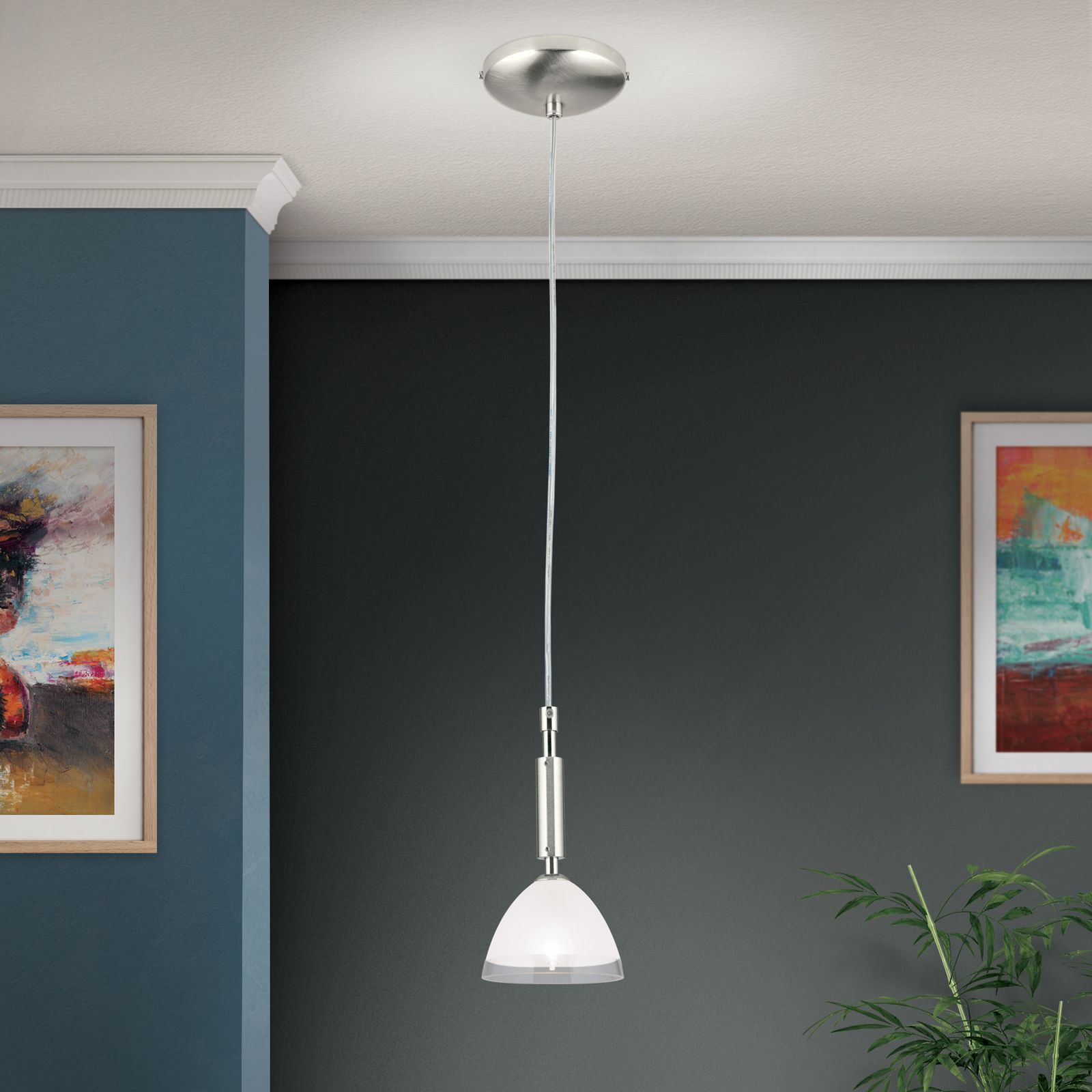 OPALDESIGN single pendant, 10cm, satin chrome finish
