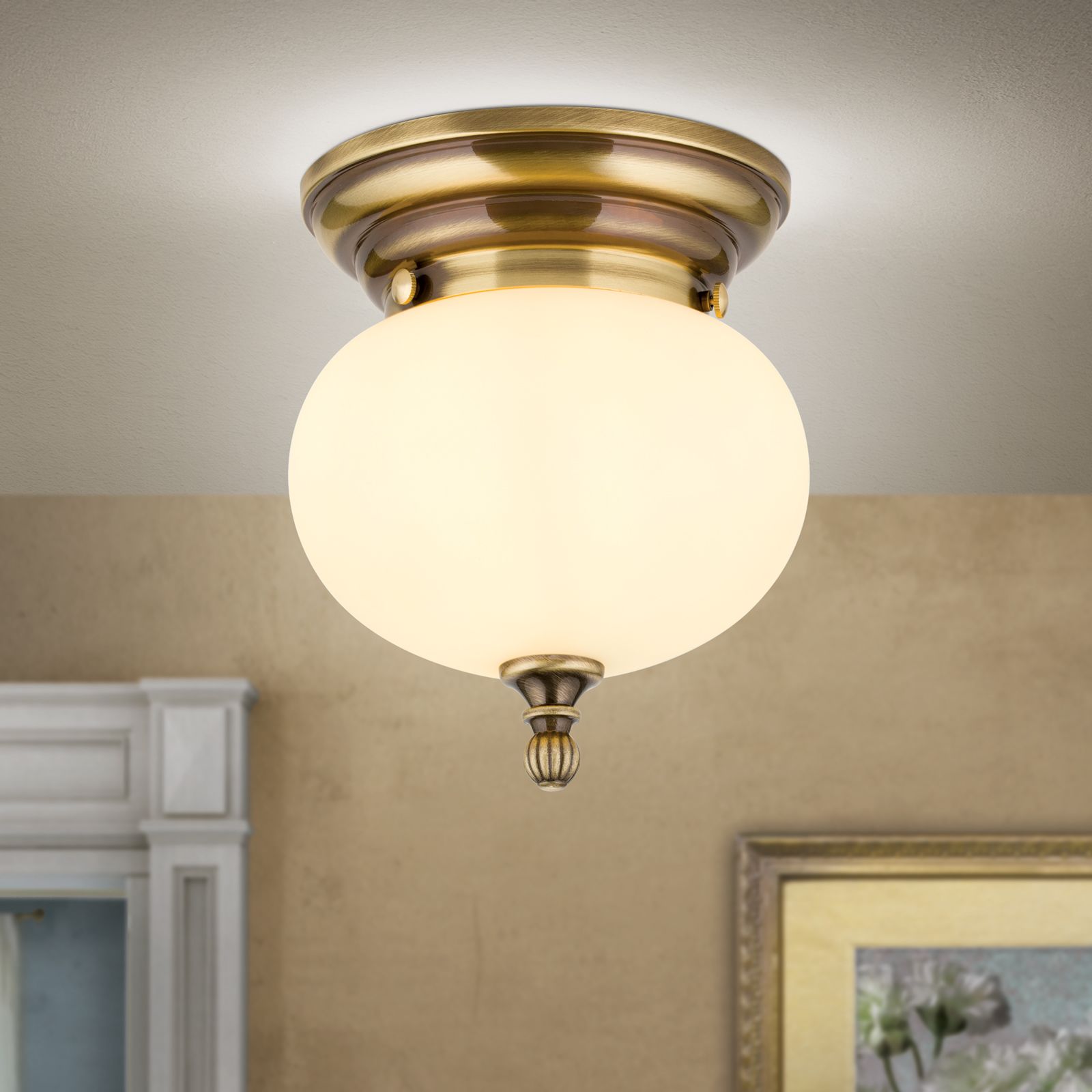 Ceiling light WIENER NOSTALGIE, 18cm, antique brass finish, champagne coloured glass