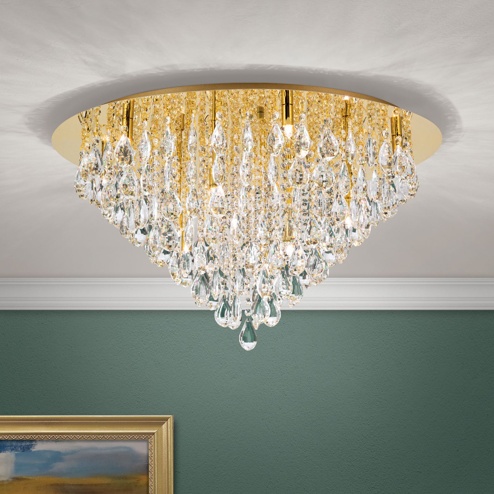 Crystal ceiling lamp CELESTE, gold, 75cm