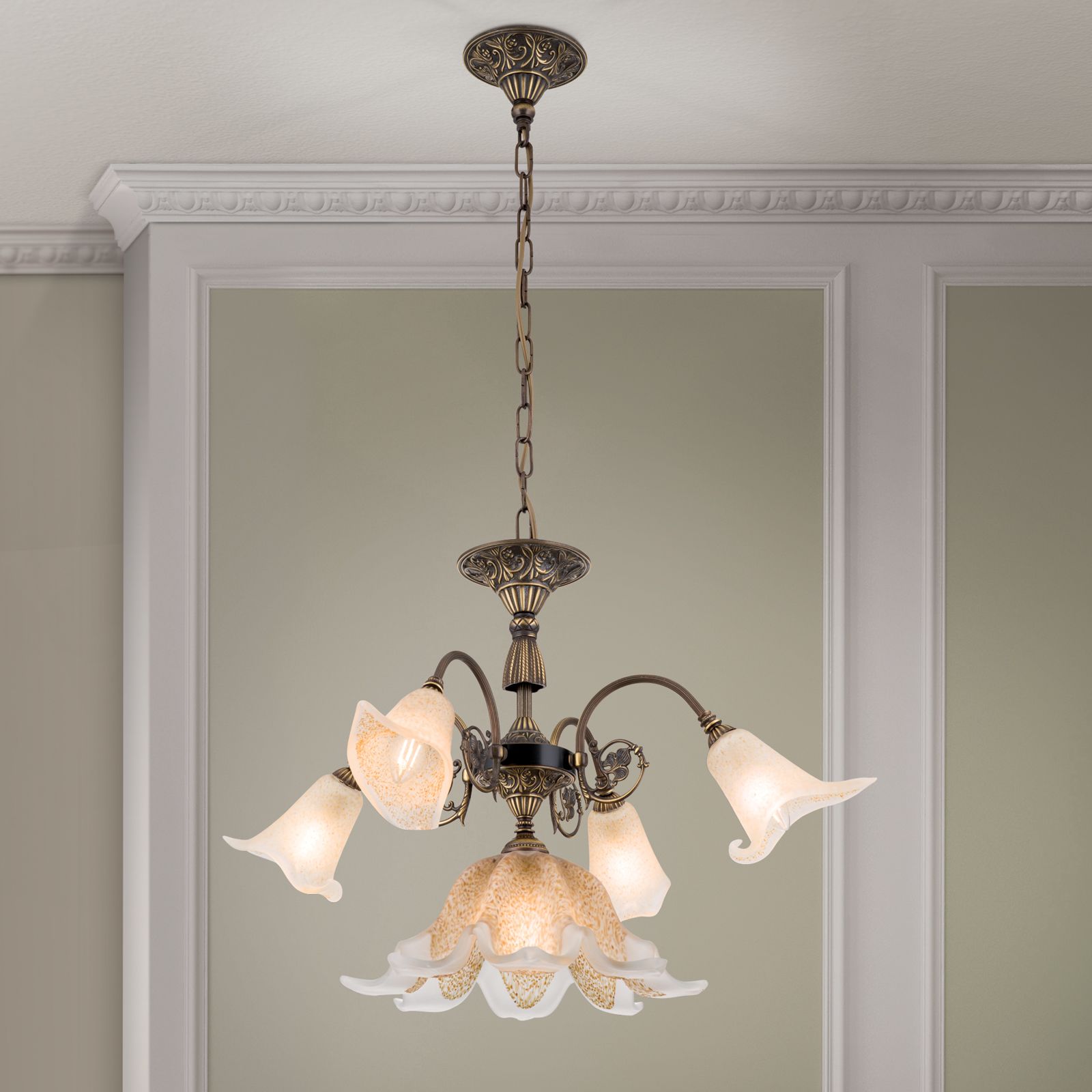 Chandelier TOSCA, 5 lamps, antique brass finish