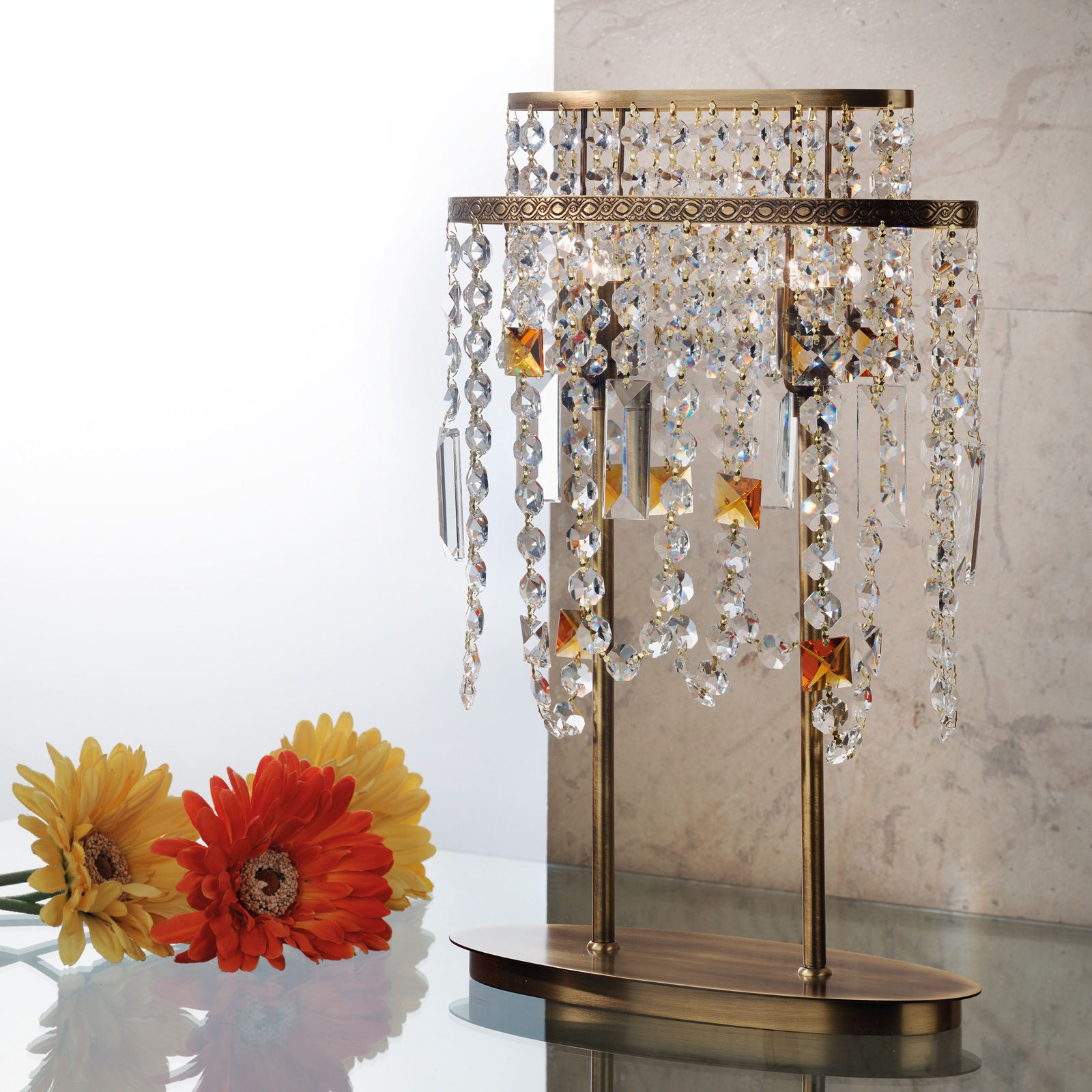 Table lamp KRISTALLDESIGN, 2-flames, Patina