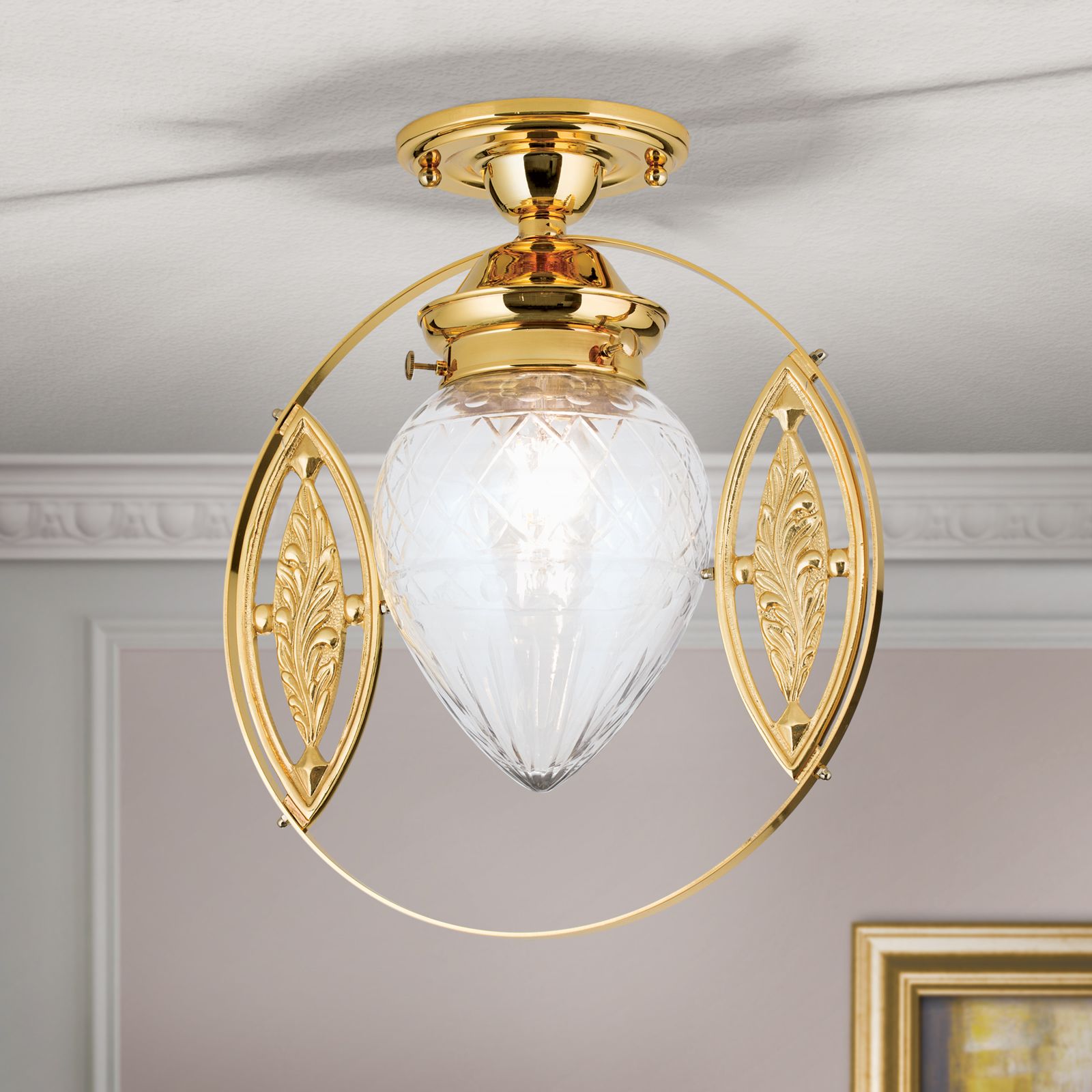 Ceiling Light BUDAPEST in 24K gold plated finish, with clear cut glass, 25cm