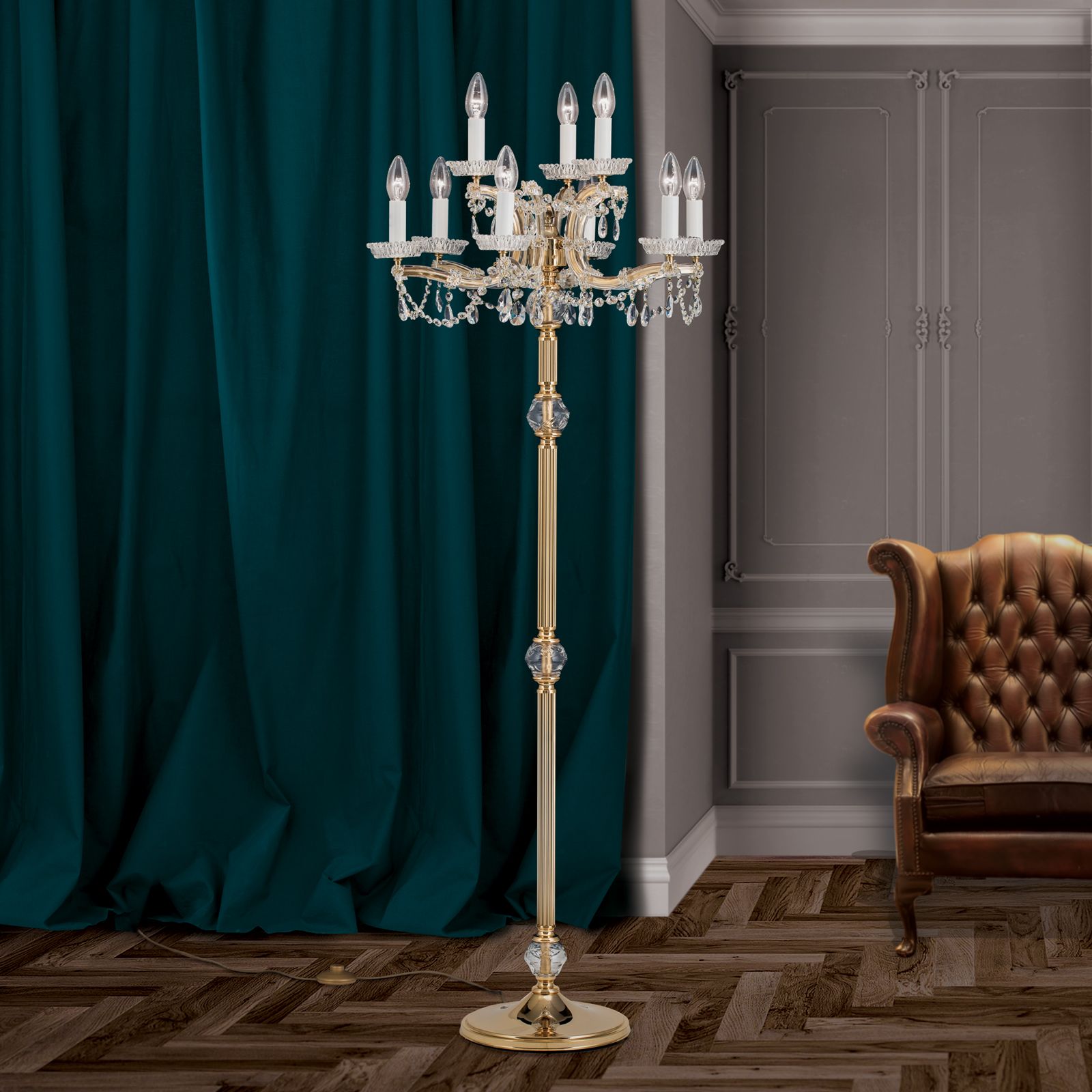 Floor lamp MARIA THERESIA, 9-flames, gold