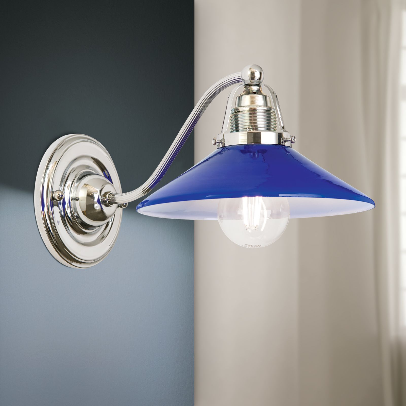 Wall Lamp ARTDESIGN, 1 Lamp, chrome finish, with blue glass