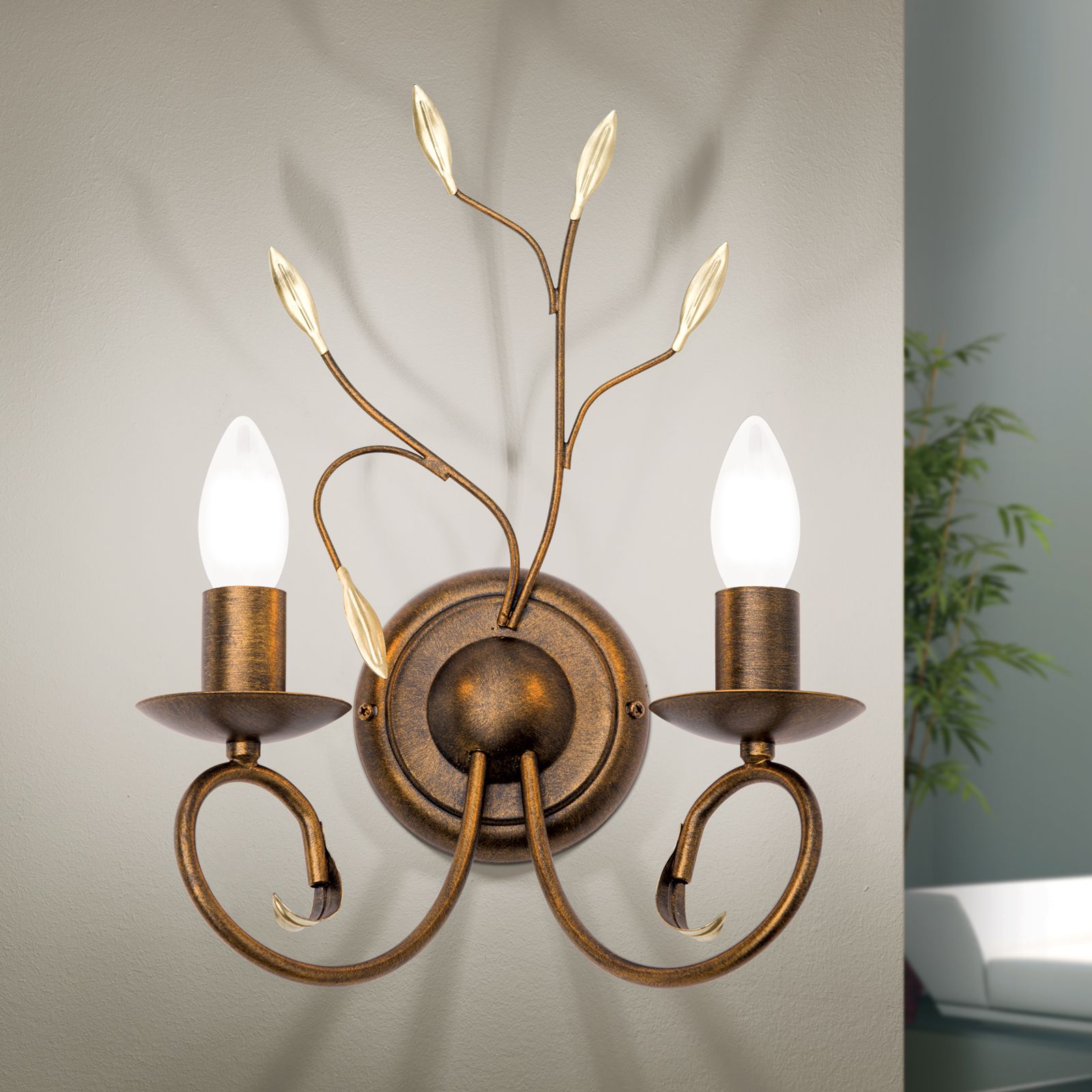 Wall light LUCA, 2-flames, Antique