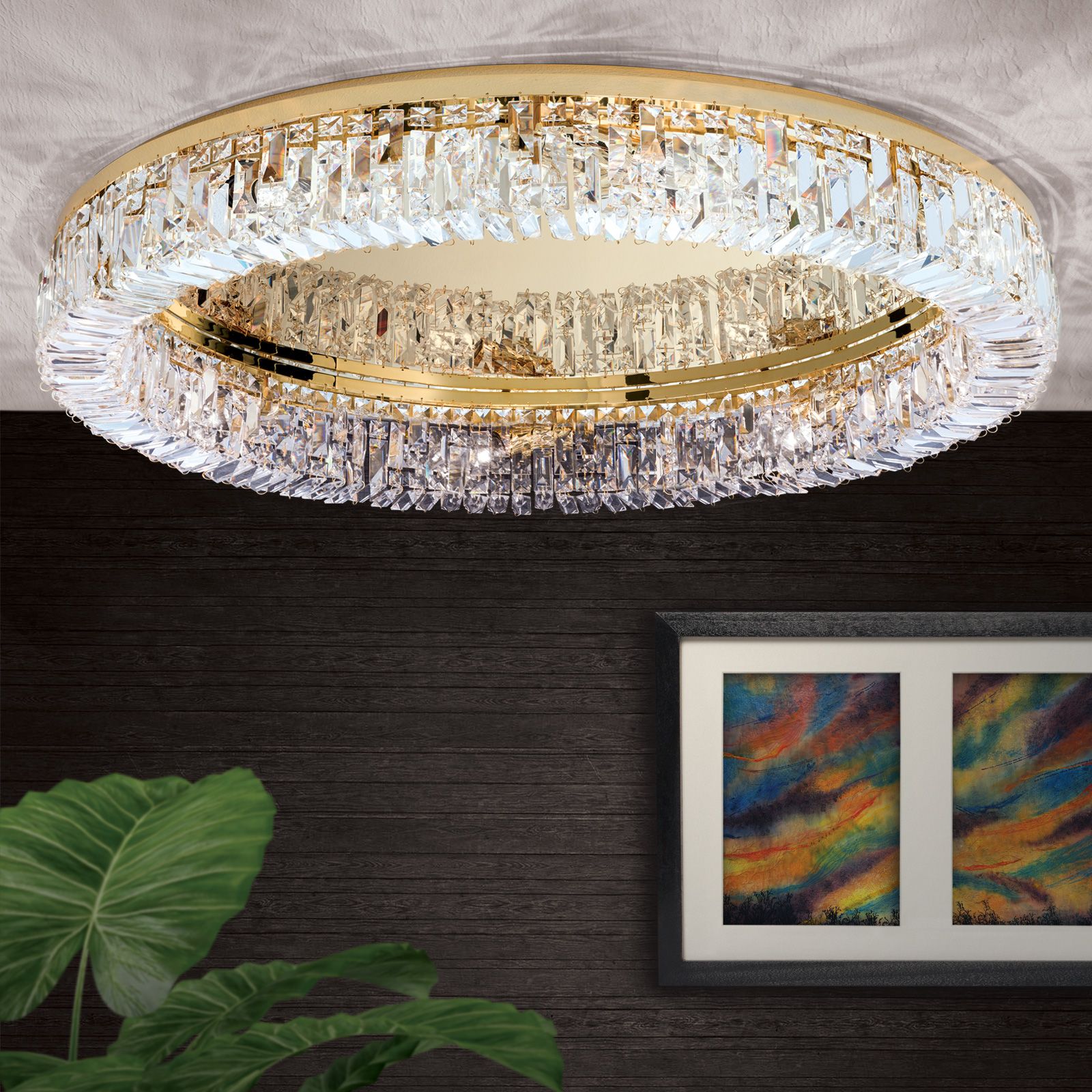 Ring ceiling light, 107cm, gold plated