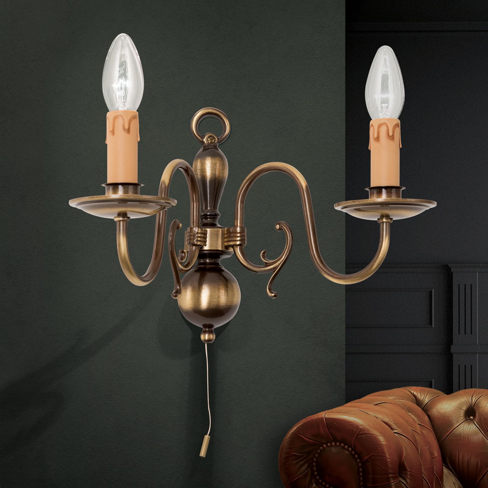 Wandleuchte FLÄMISCH, 2-flammig, Patina