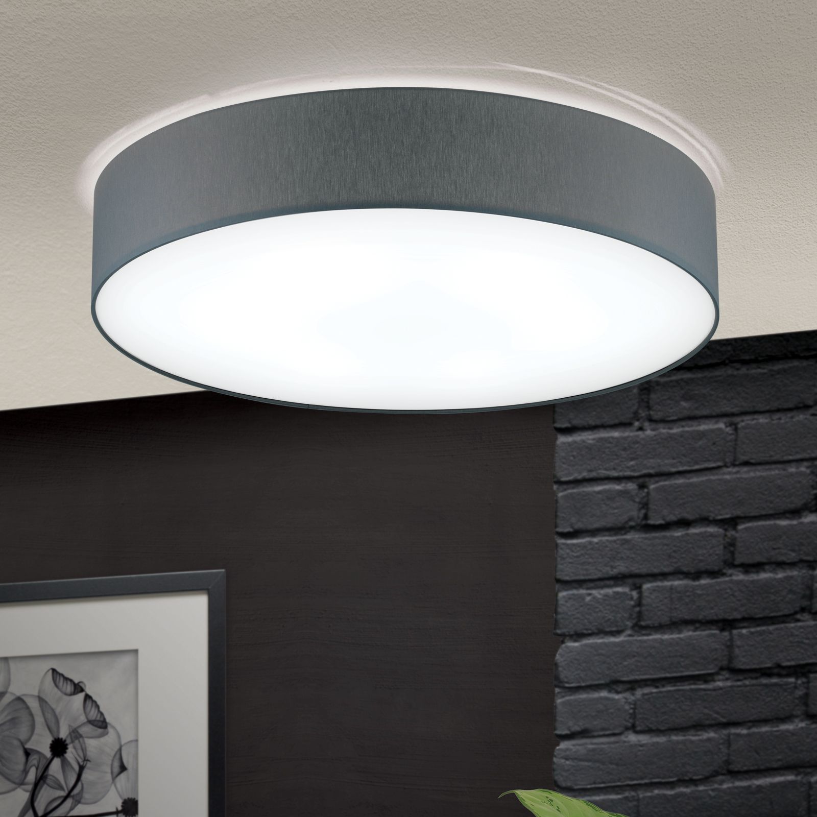 LED-Deckenleuchte SHADE, mit zylindrischem, grauem Schirm, Ø 80cm