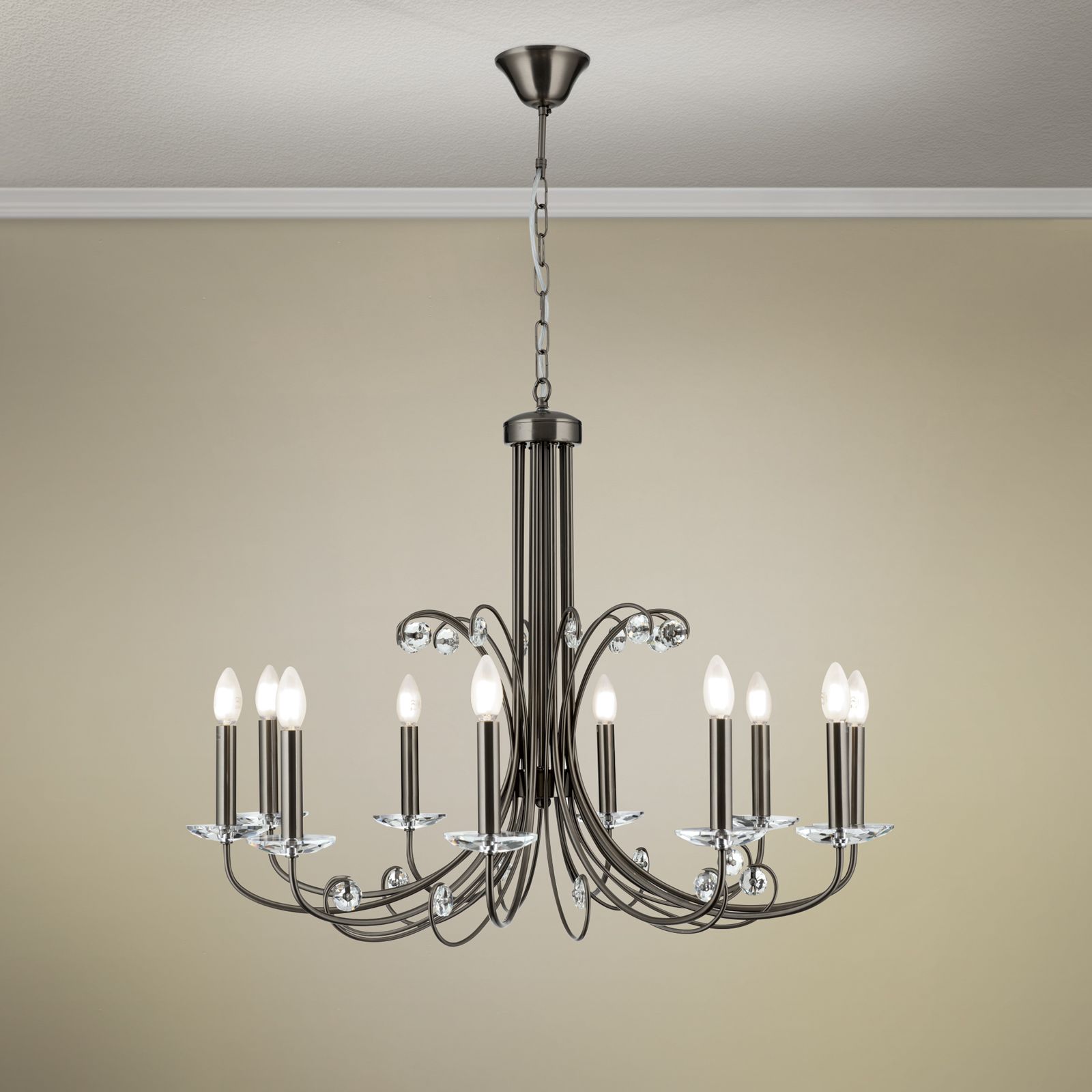 Crystal chandelier ARIANE, 10-light, dark nickel