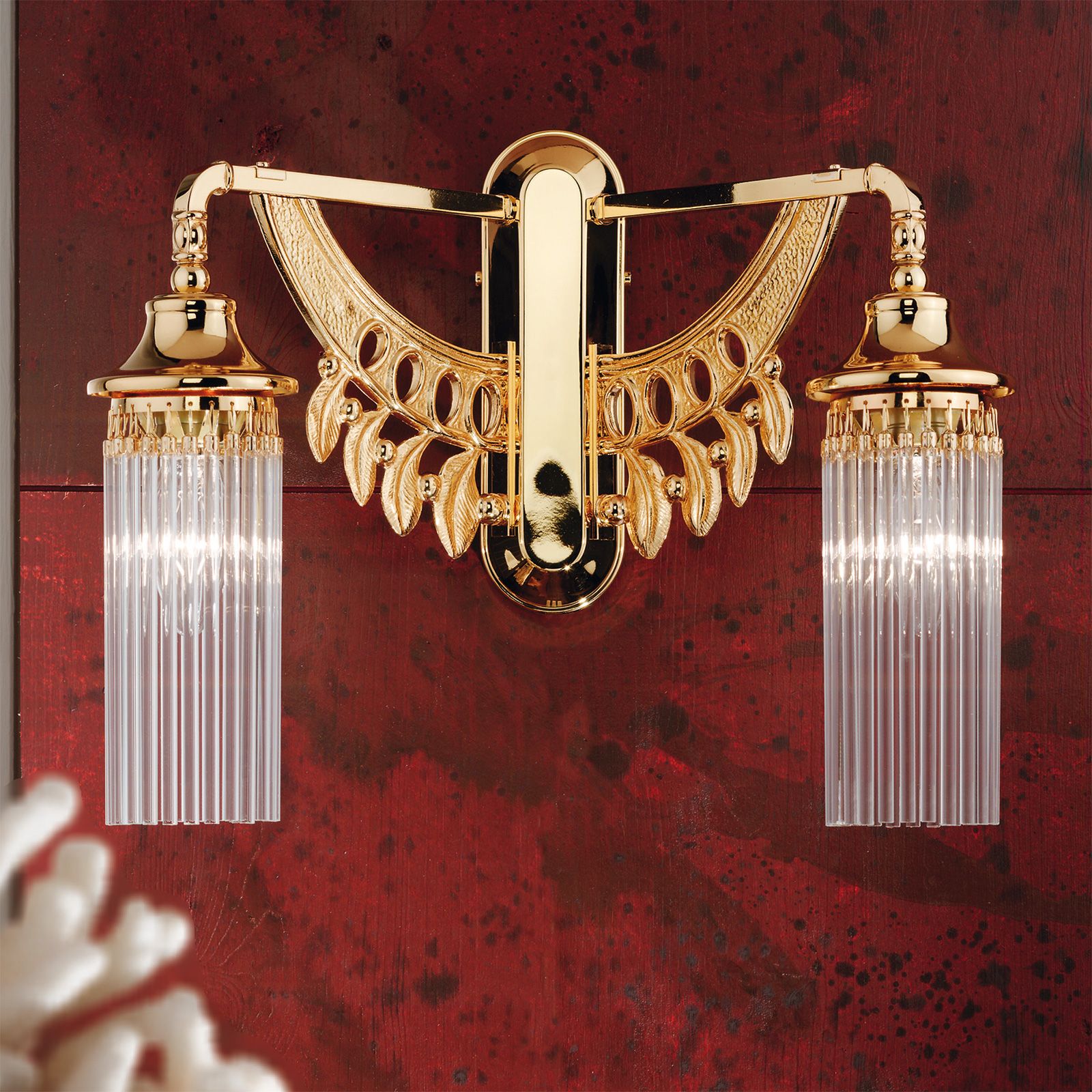 Adele Wall Light, 2 lamps, 24K gold plated, with crystal glass sticks