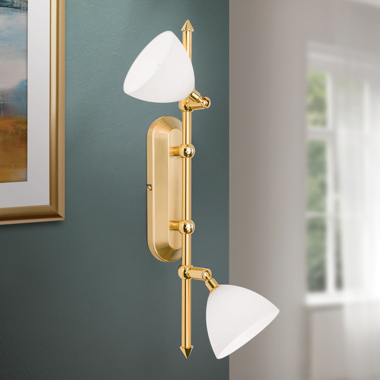 Strahler OPALDESIGN, 2-flammig, Gold-matt, mit Opalgläsern