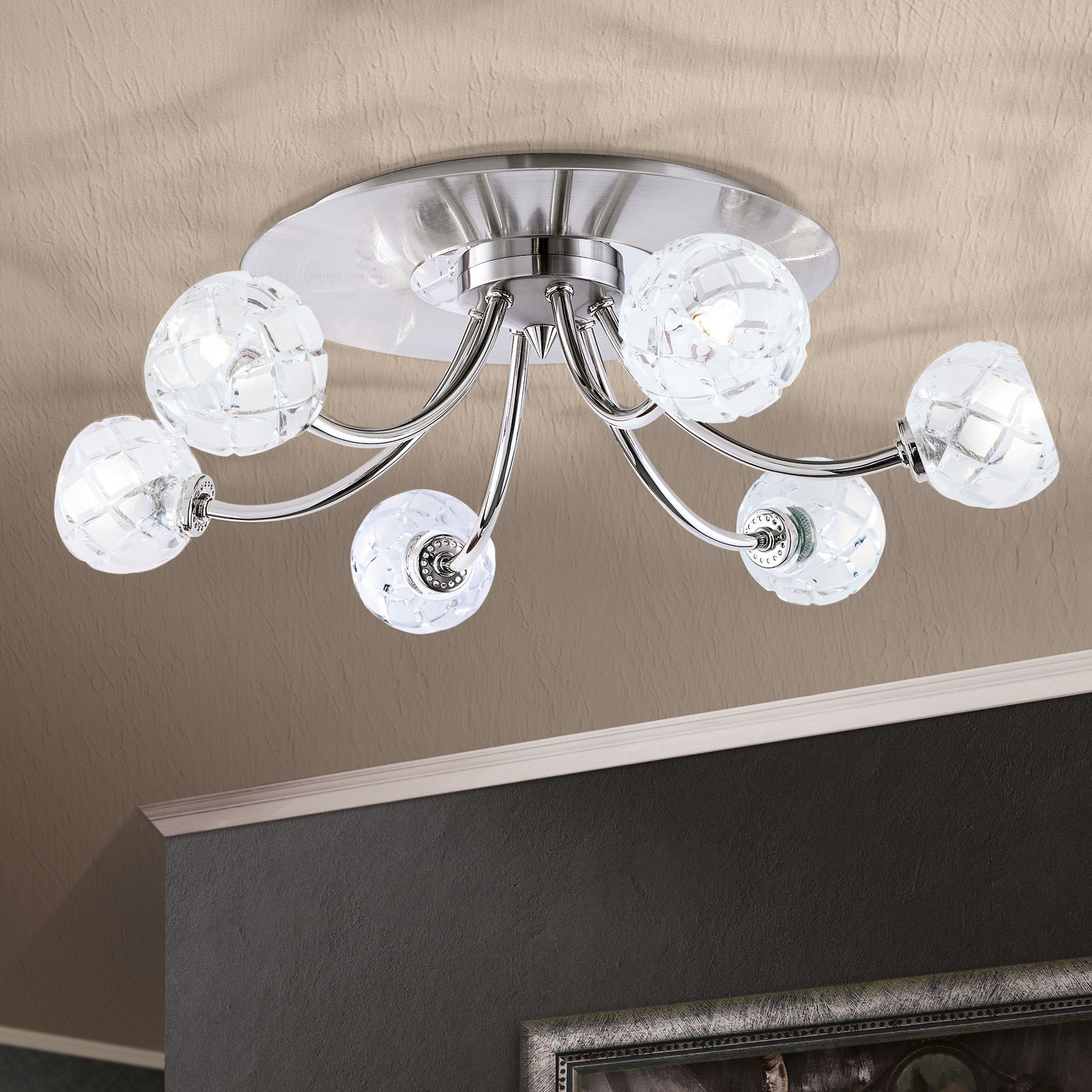 Ceiling light MADERNO, 6 lamps, satin chrome finish