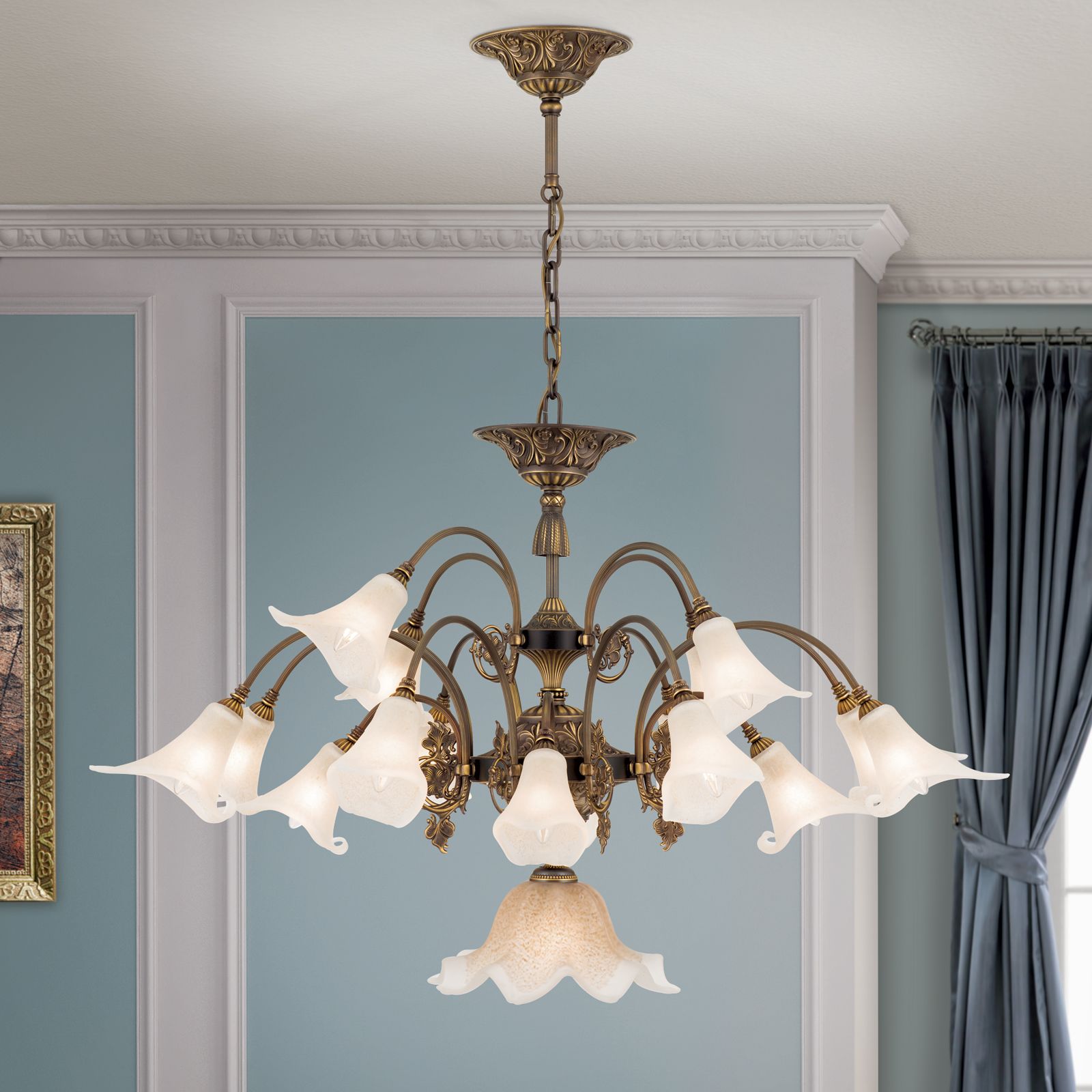Chandelier TOSCA, 17-flames, antique patina