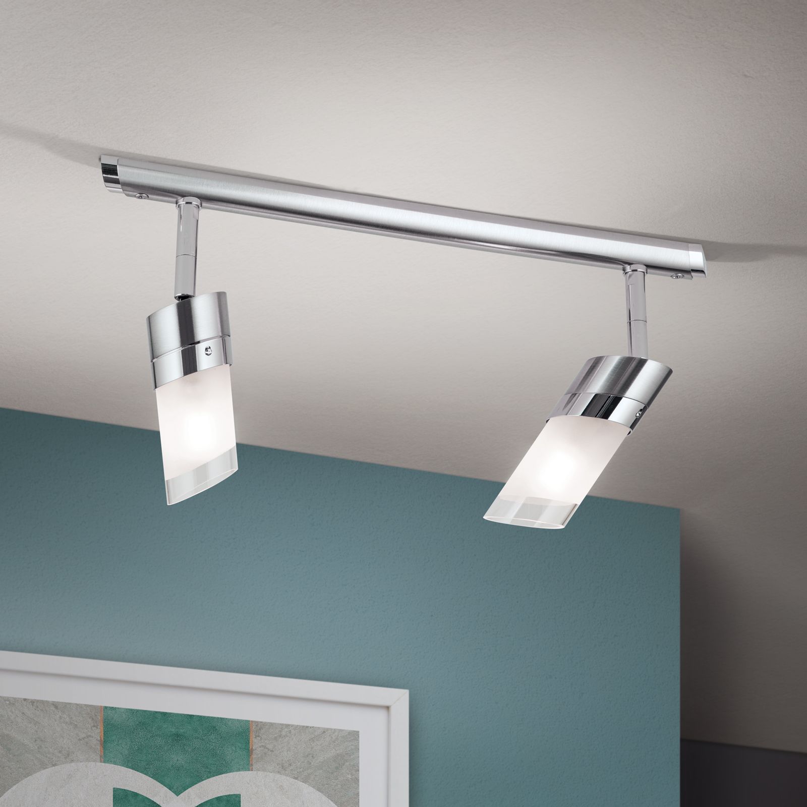 Double spotlight SPOT EXCLUSIVE, satin chrome finish, with satin diffused glasses