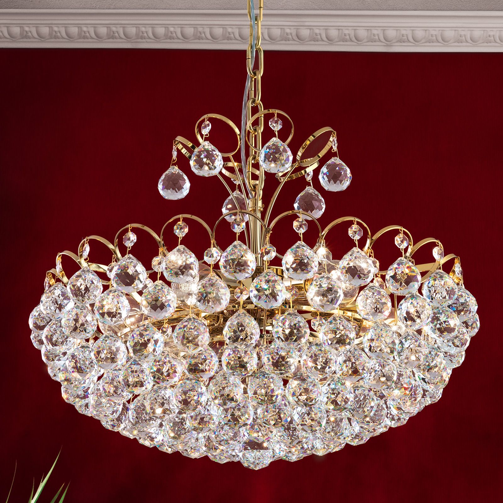 Luster KRISTALL KLASSISCH, 6-flammig, Gold, mit Kugelbehang