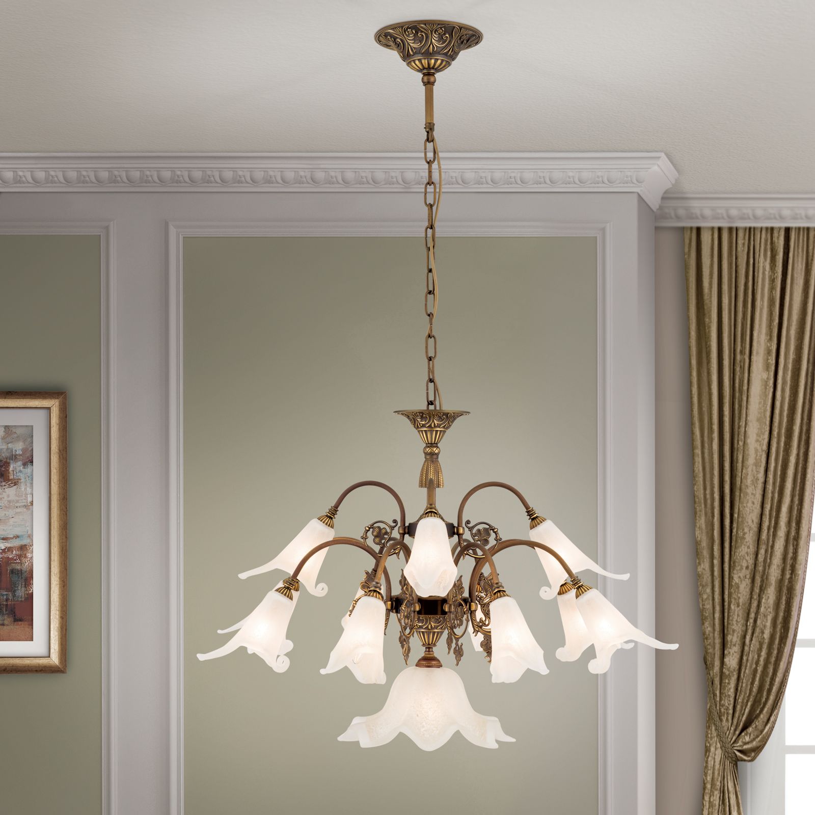 Chandelier TOSCA, 13-flames, antique patina
