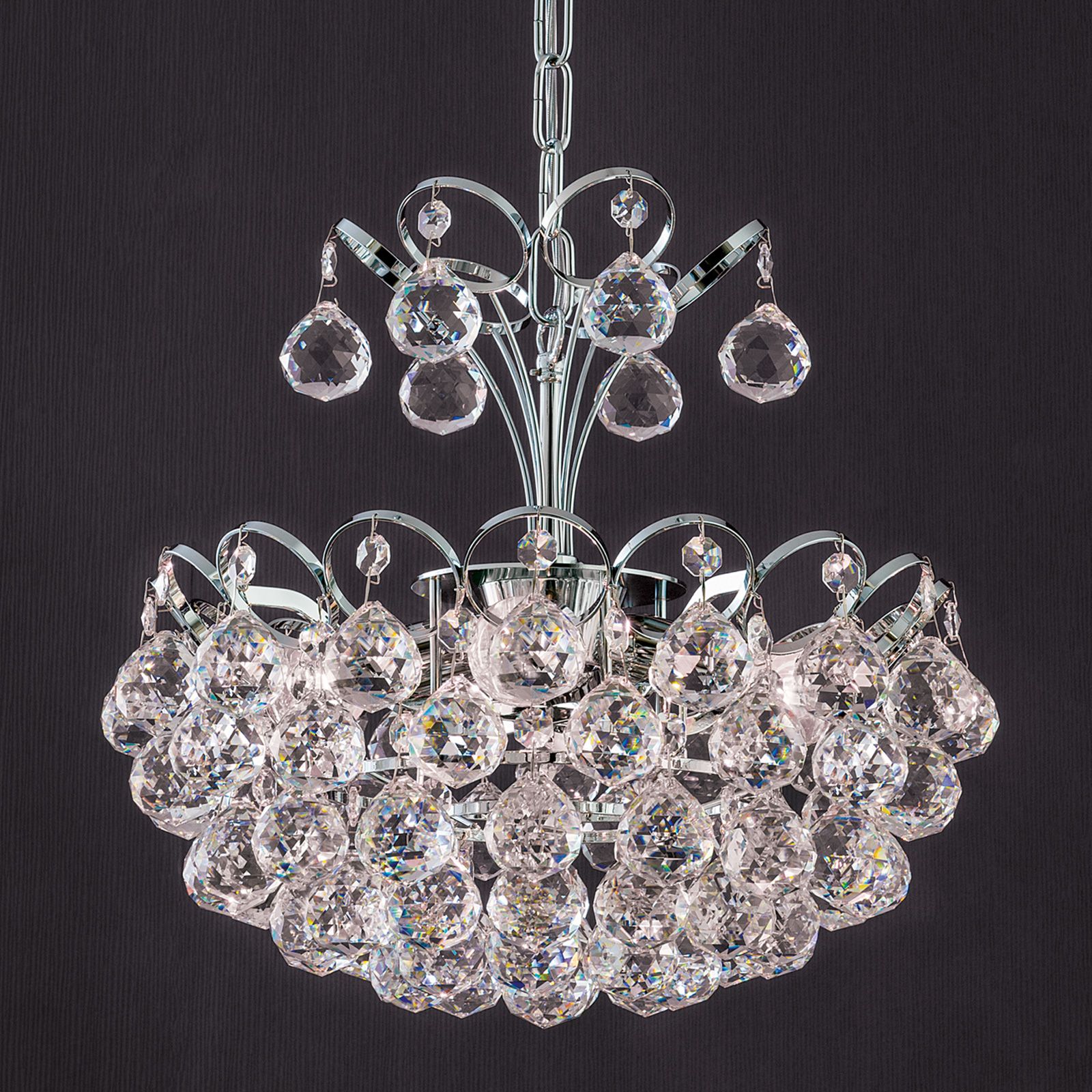 Luster KRISTALL KLASSISCH, 4-flammig, Chrom, mit Kugelbehang