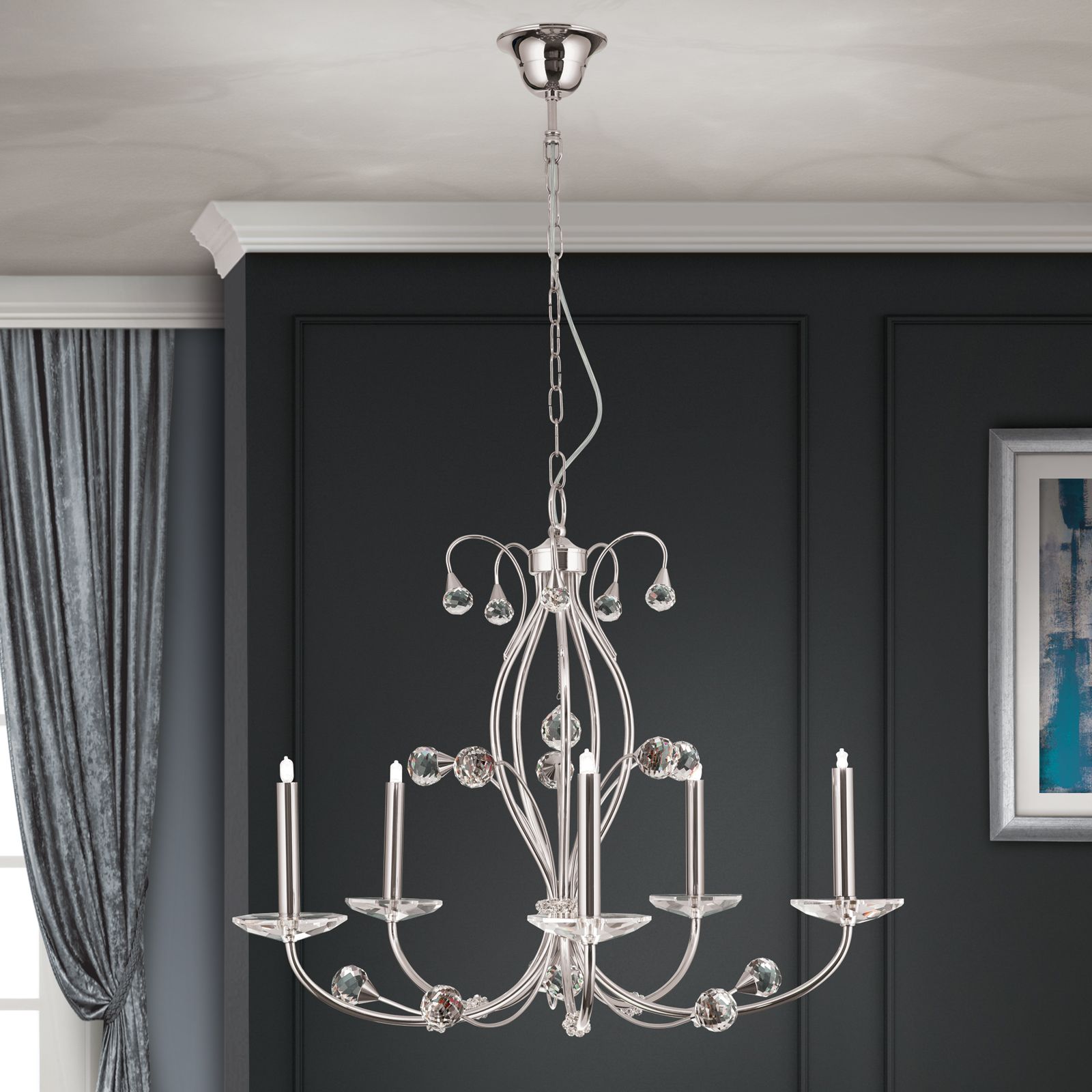 Chandelier EREMITAGE, 5 lamps, satin chrome