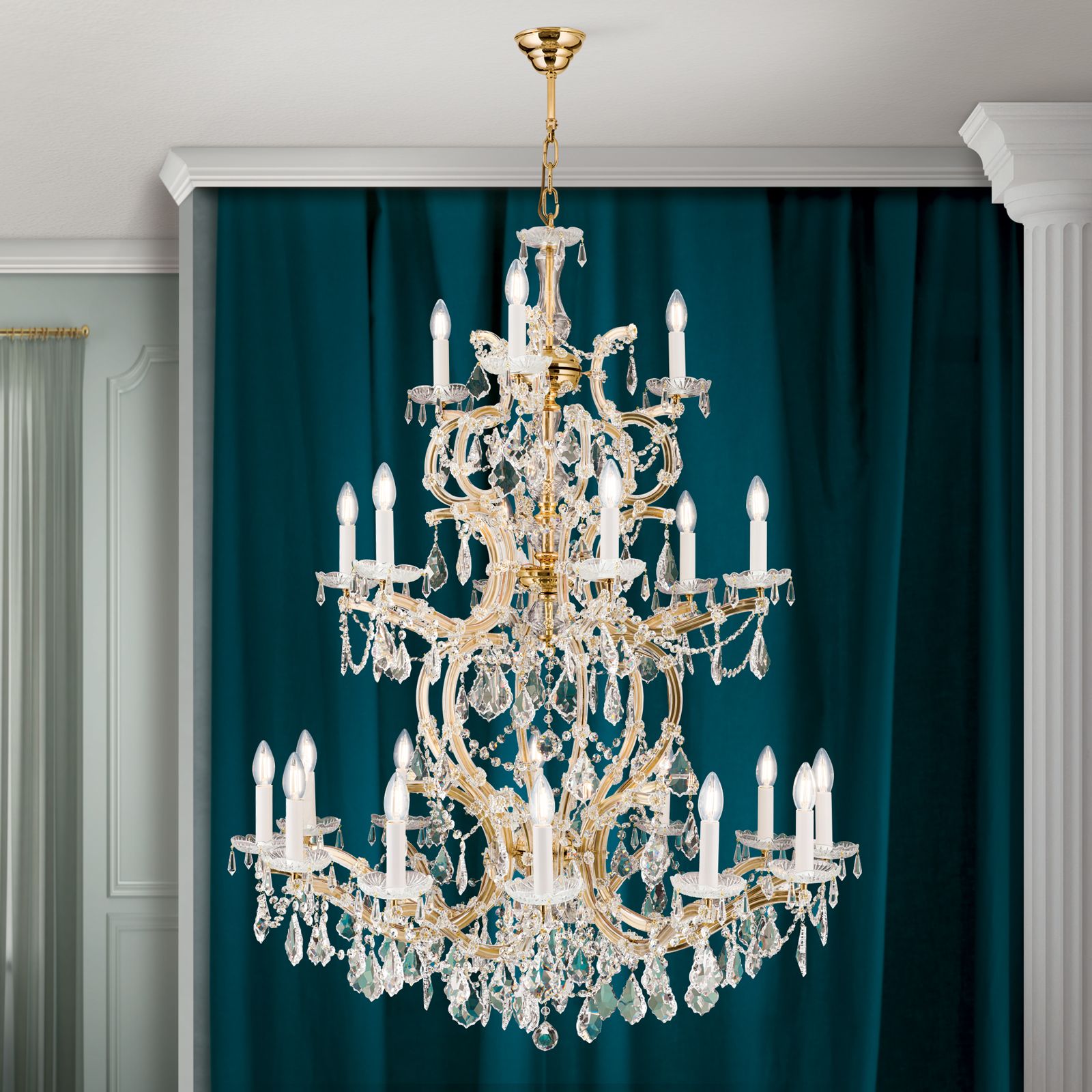 Chandelier MARIA THERESIA, 12+6+3-lamps, gold, with crown