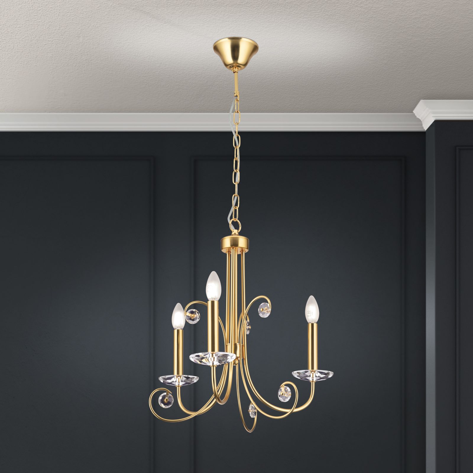Crystal chandelier ARIANE, 3-light, gold matt