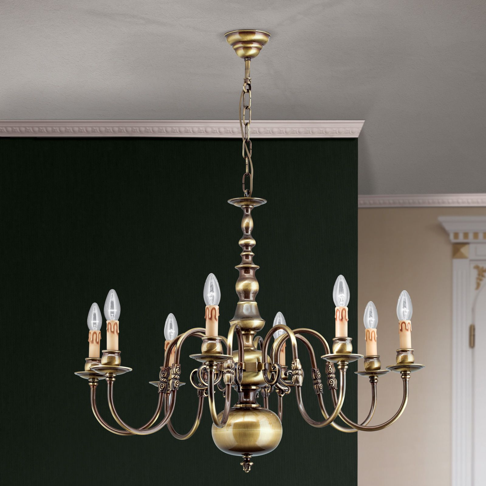 Chandelier FLÄMISCH, 8 lamps, patina, without eagle
