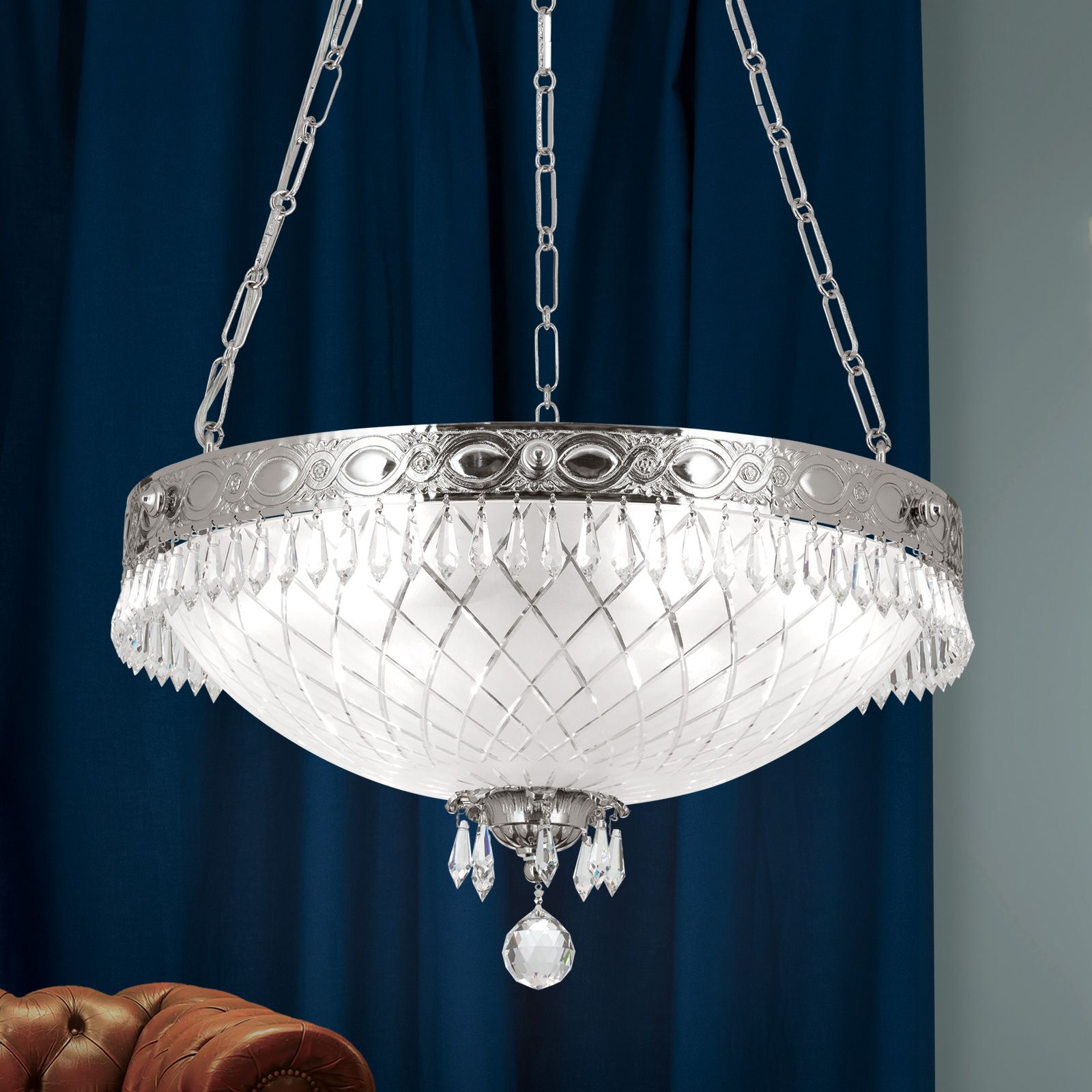 Hängeleuchte EMPIRE CRYSTAL, 6-flammig, altsilber
