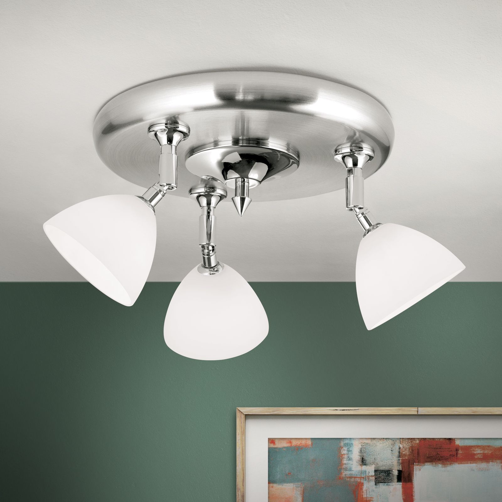 Runder Strahler OPALDESIGN, 3-flammig, Satin, mit Opalgläsern