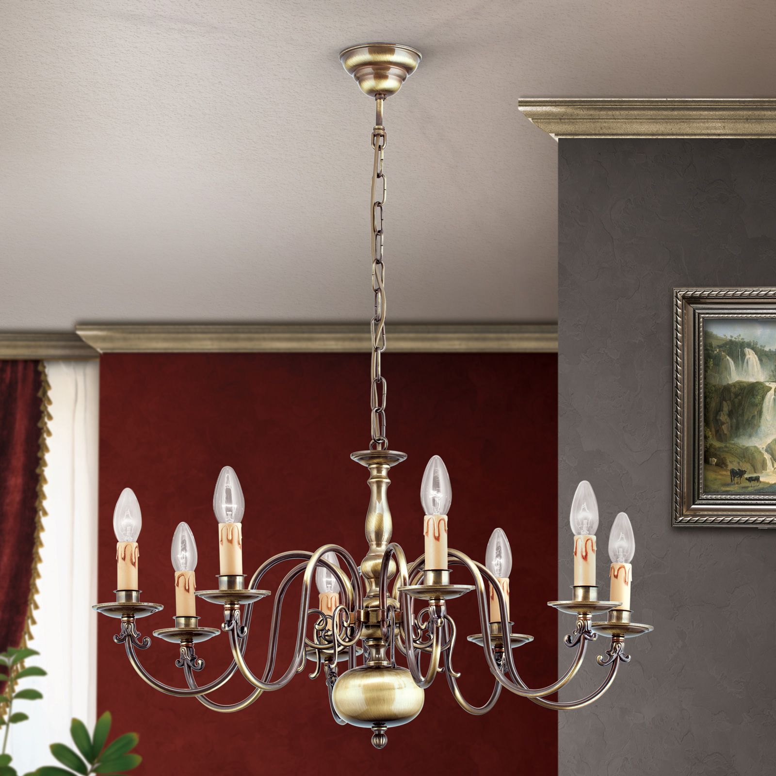 Chandelier FLÄMISCH, 8-lamps, Patina