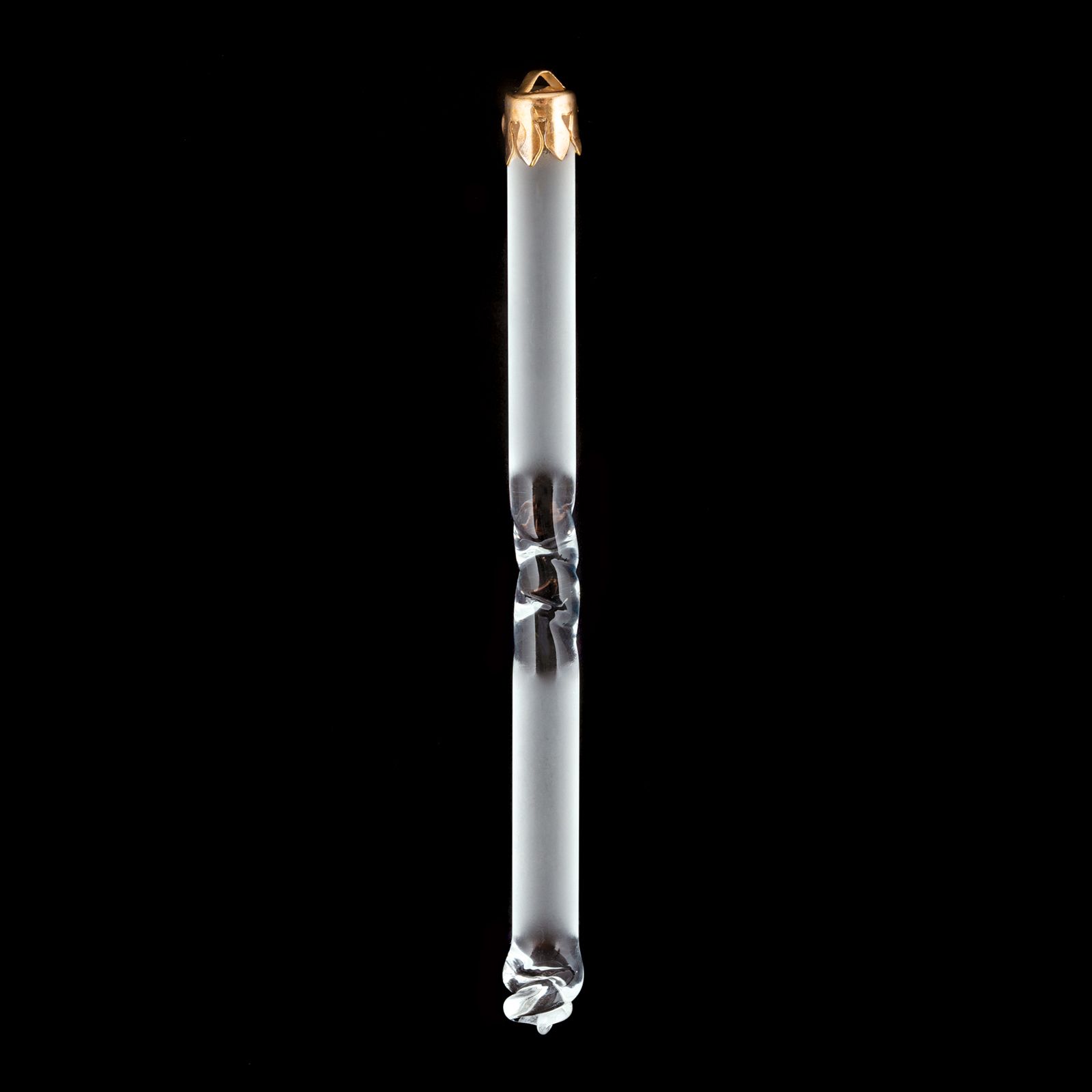 Chandelier pendant glass rod with twist, 1 end, 100mm, gold, tranparent matt